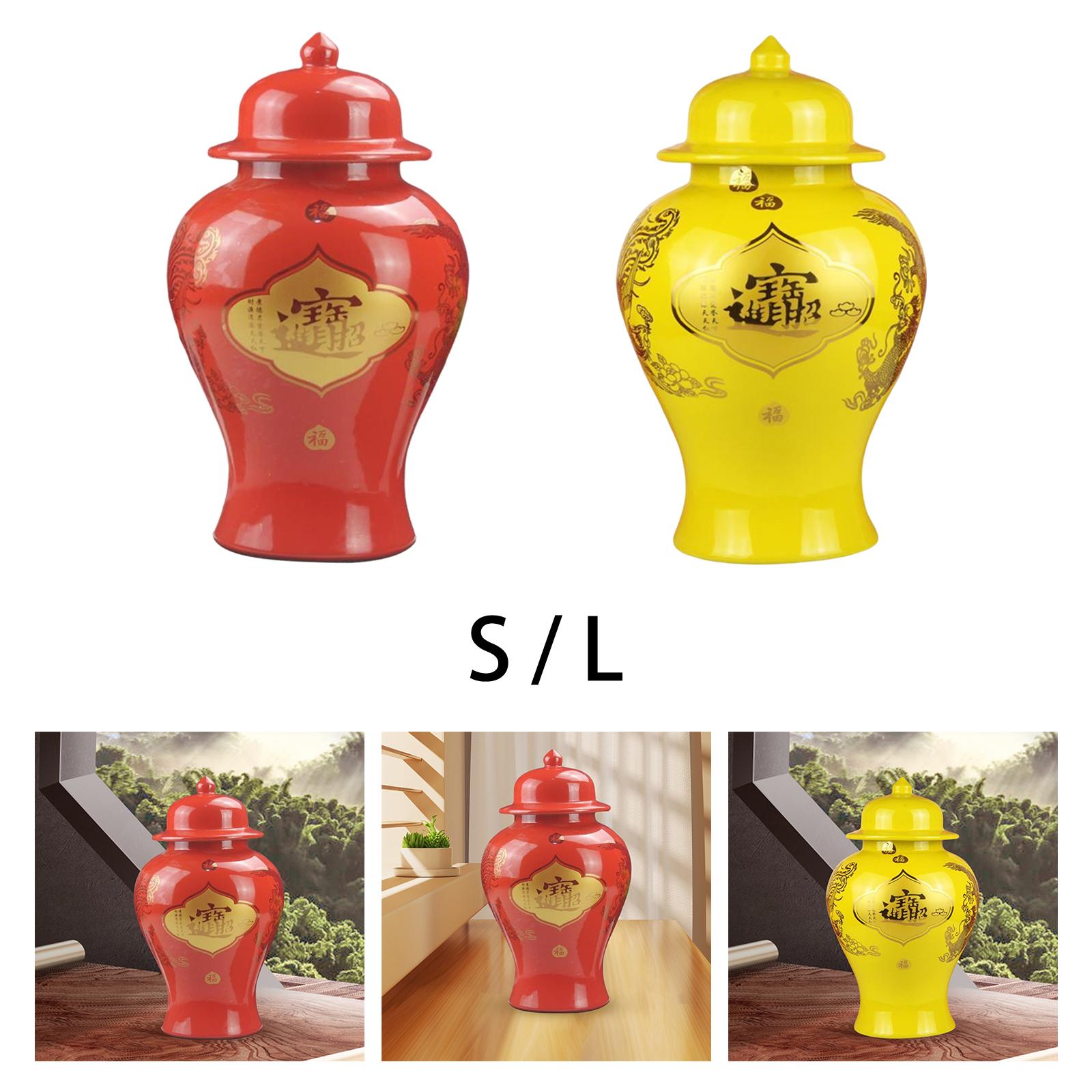 Classical Ceramic Ginger Jars Flowerpot for Counter Cupboard Decoration L Red