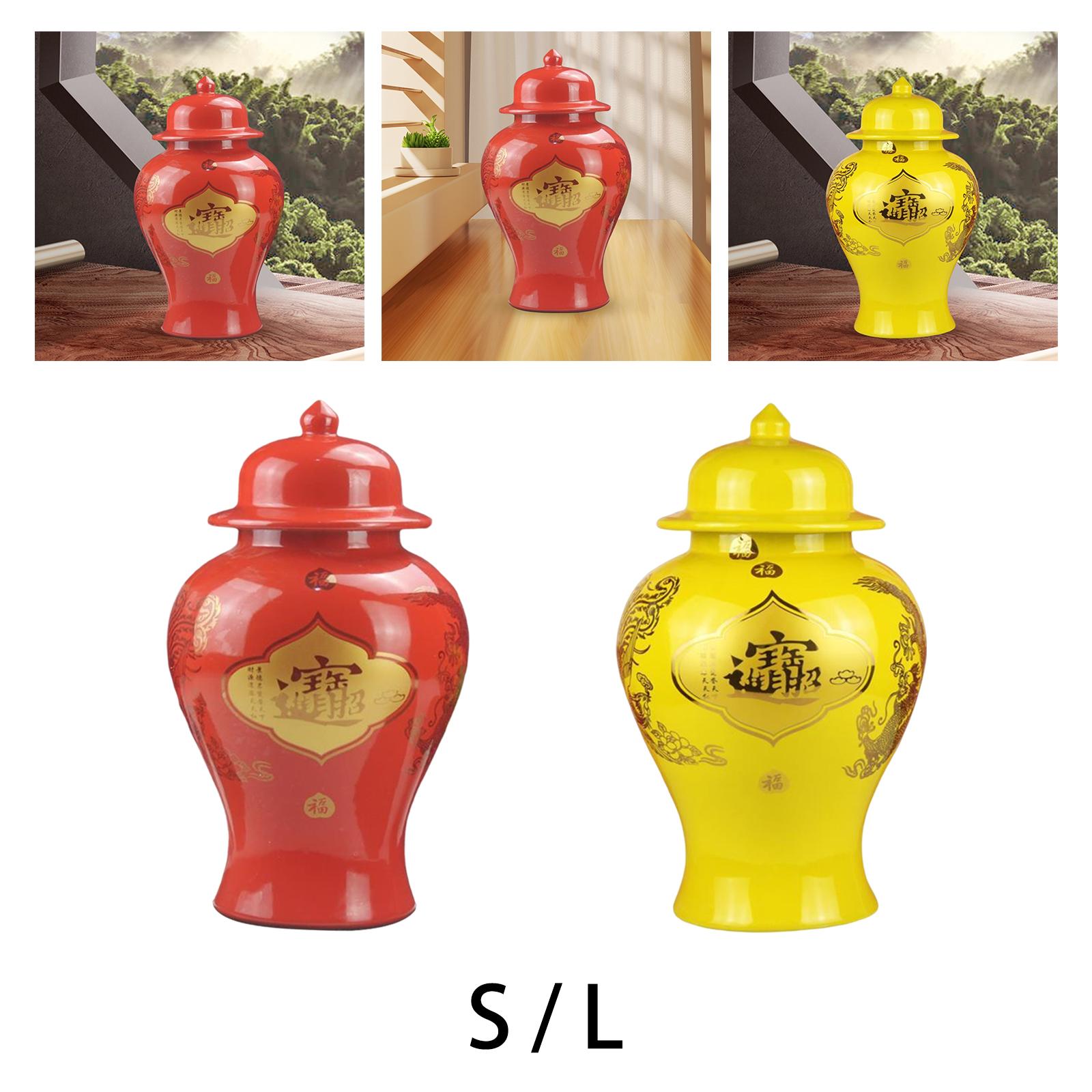 Classical Ceramic Ginger Jars Flowerpot for Counter Cupboard Decoration L Red