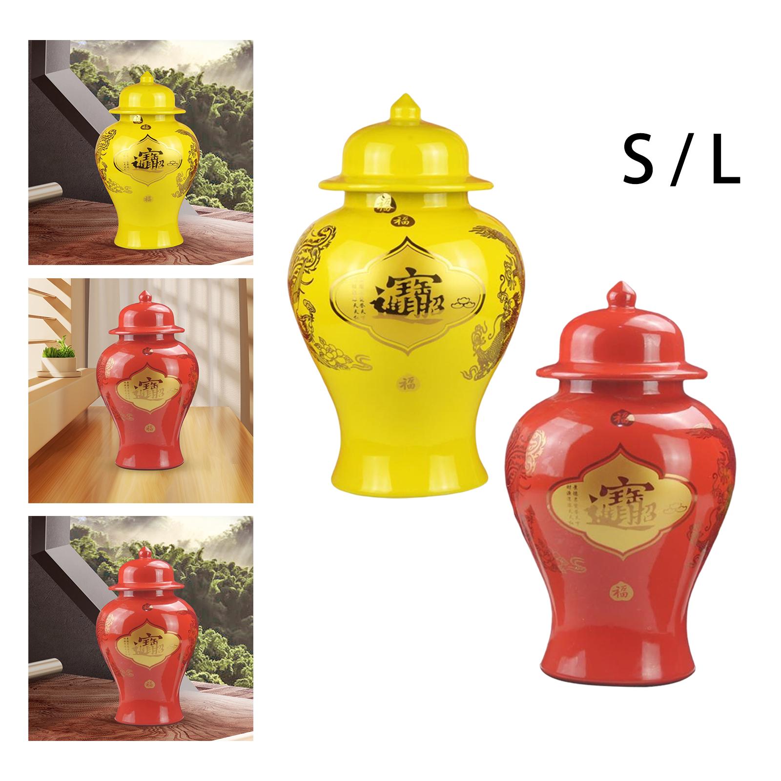 Classical Ceramic Ginger Jars Flowerpot for Counter Cupboard Decoration L Red