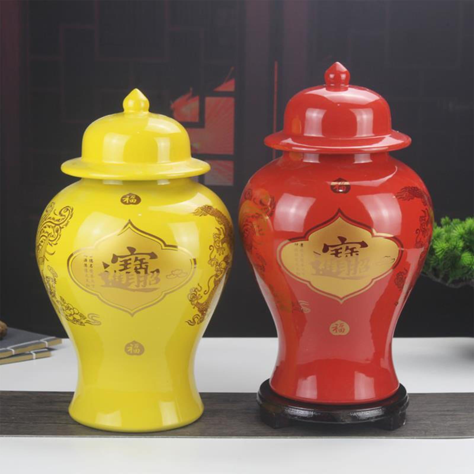 Classical Ceramic Ginger Jars Flowerpot for Counter Cupboard Decoration L Red