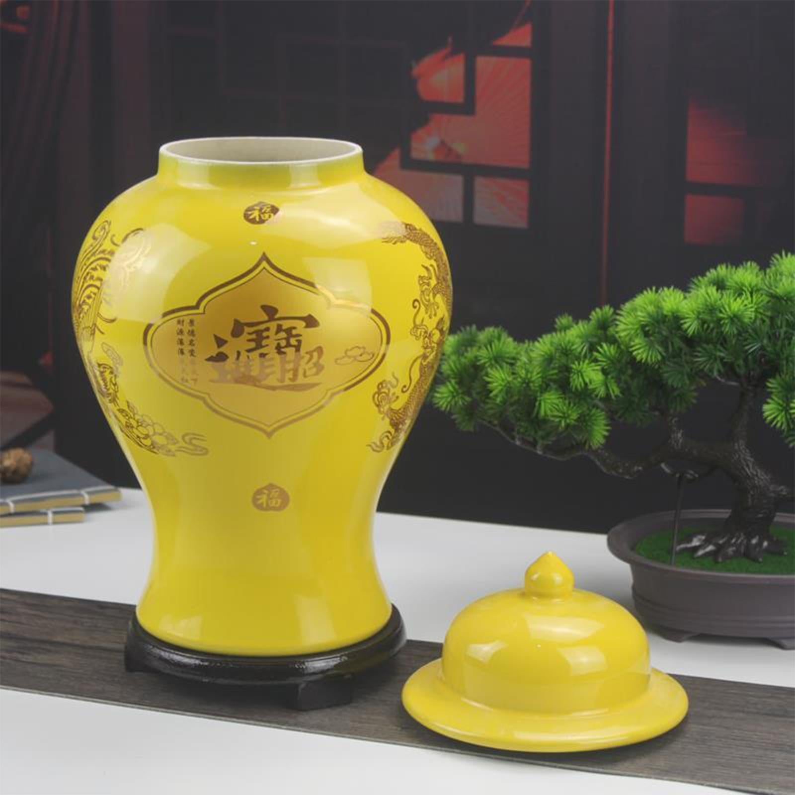 Classical Ceramic Ginger Jars Flowerpot for Counter Cupboard Decoration L Yellow