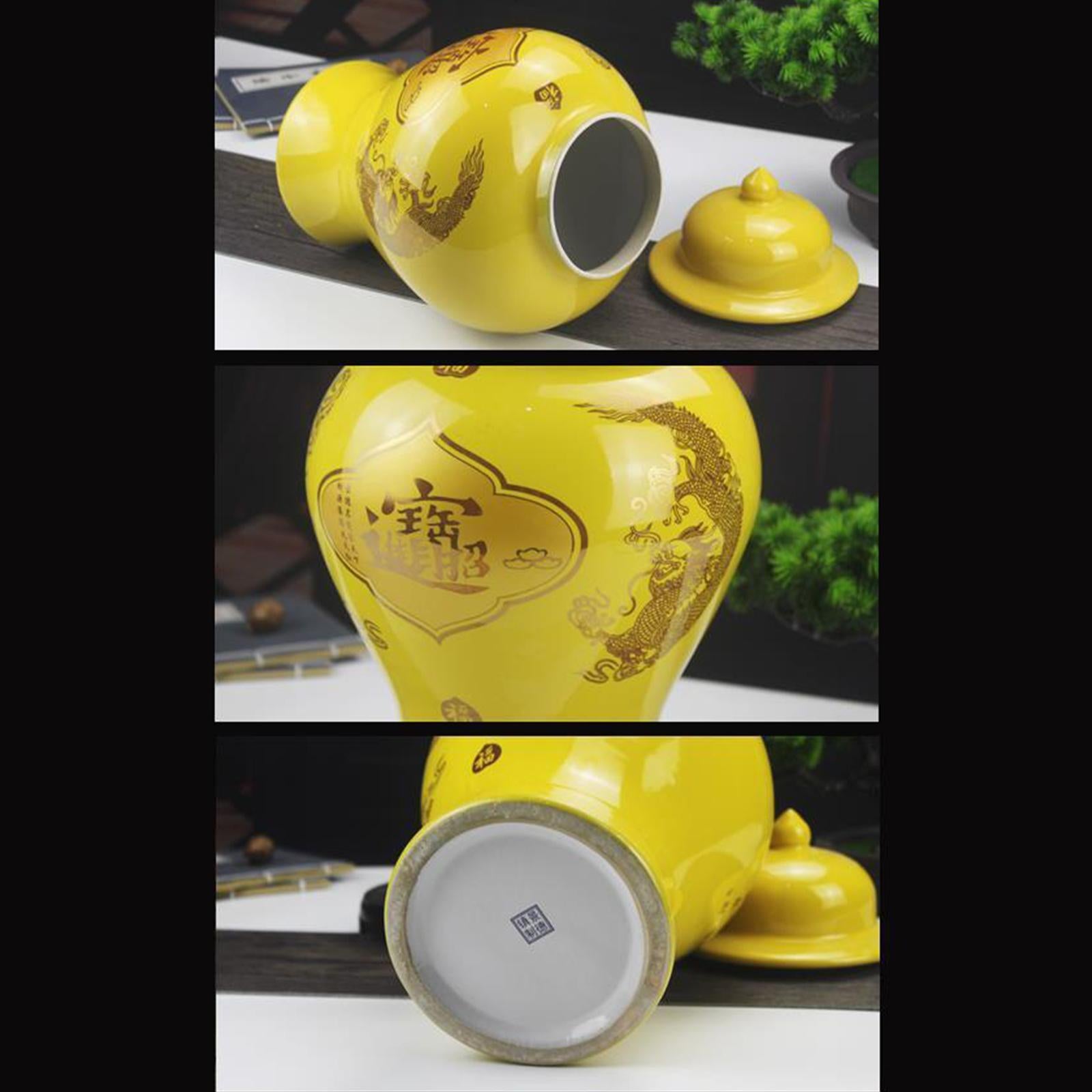 Classical Ceramic Ginger Jars Flowerpot for Counter Cupboard Decoration L Yellow