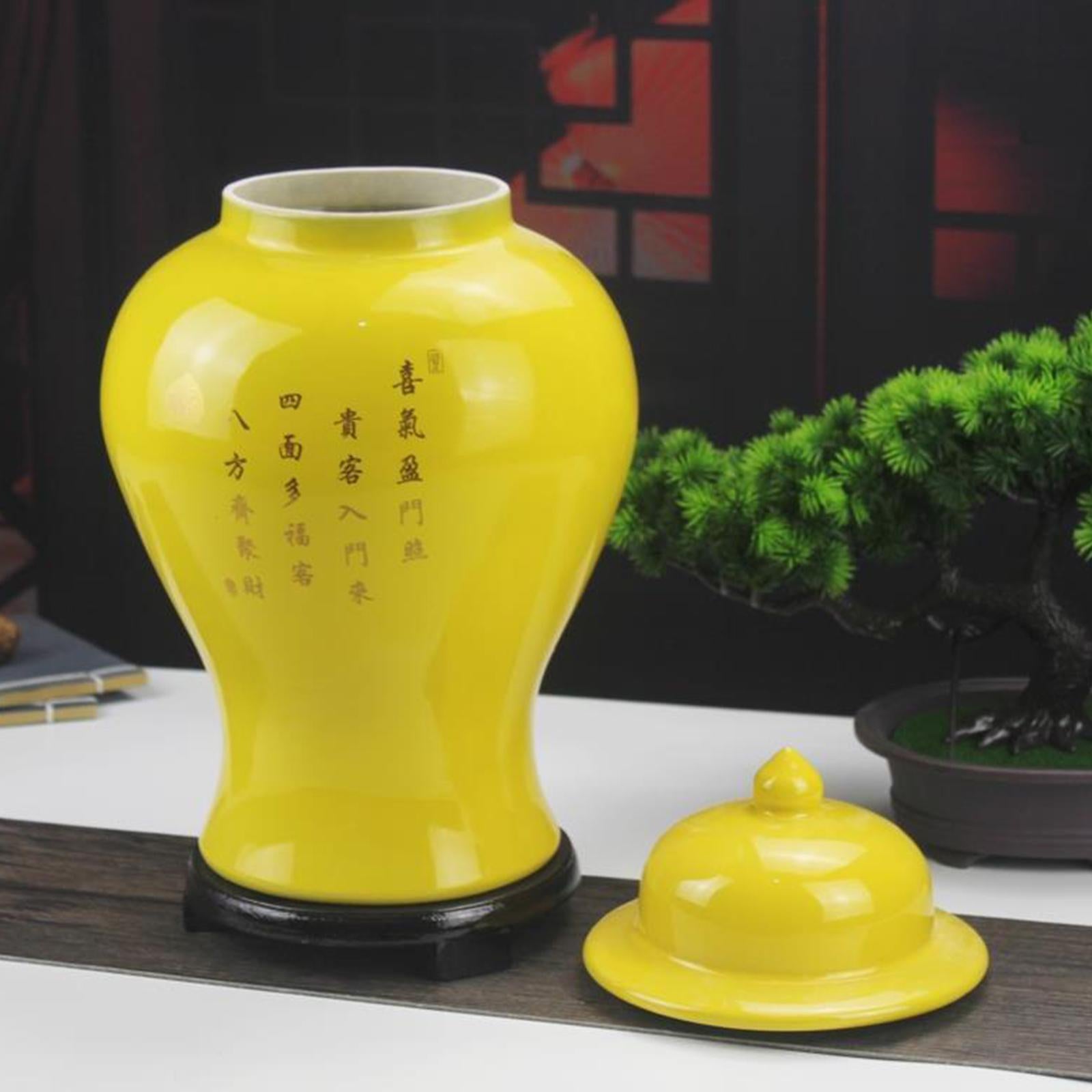 Classical Ceramic Ginger Jars Flowerpot for Counter Cupboard Decoration L Yellow