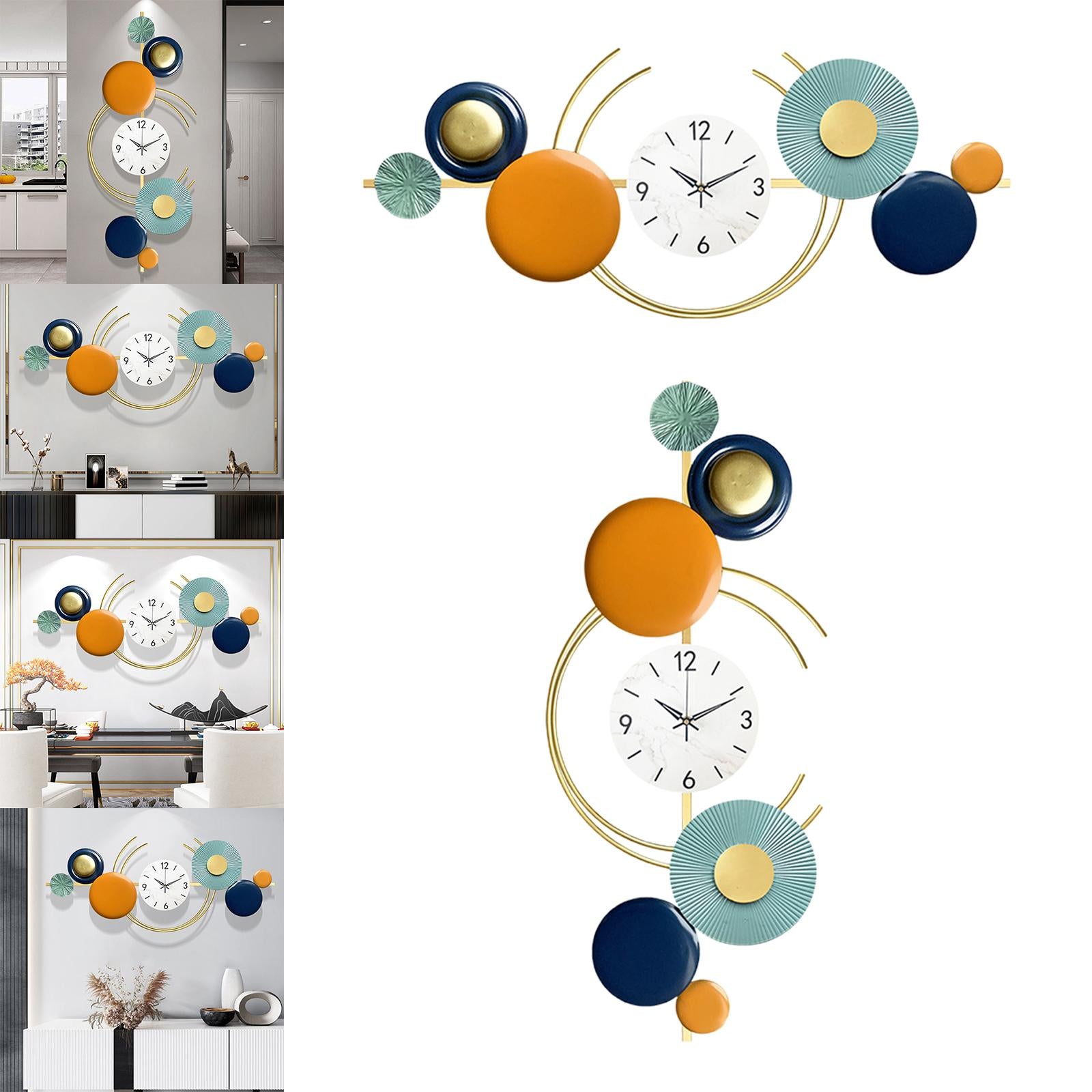 Metal Wall Clock Art Design Fashion Decorative for Dining Room Home Decor Horizontal