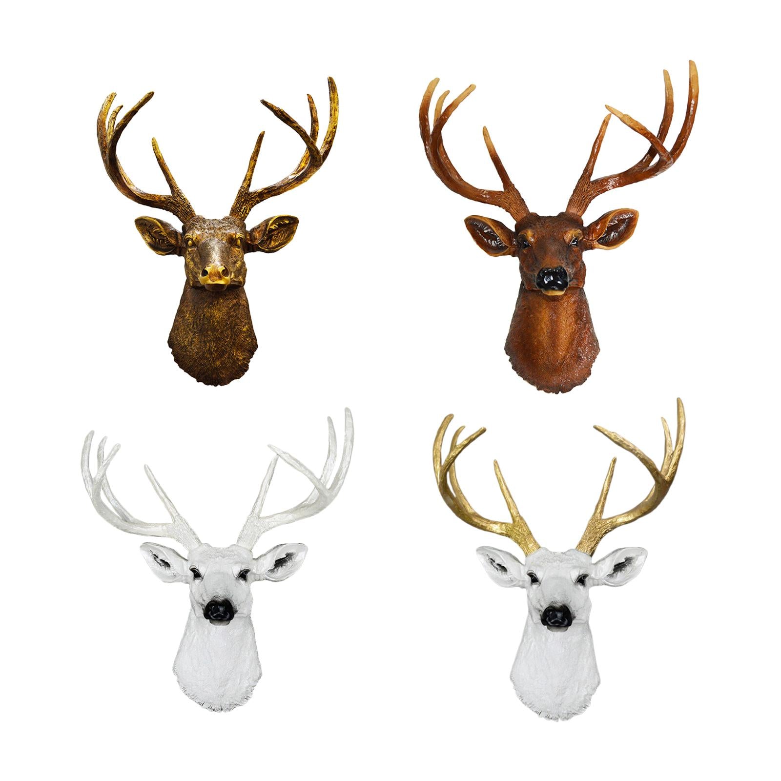 Wall Mount Deer Head Statue Collection Sculpture for Living Room Farmhouse White