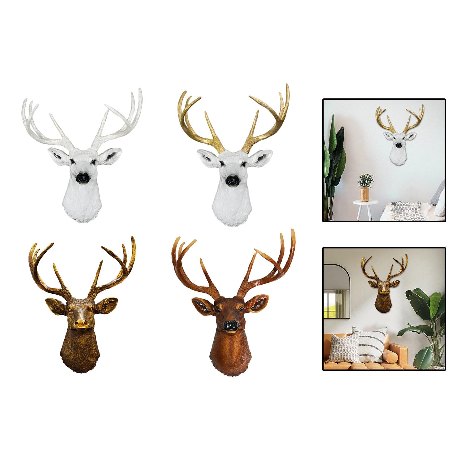 Wall Mount Deer Head Statue Collection Sculpture for Living Room Farmhouse White