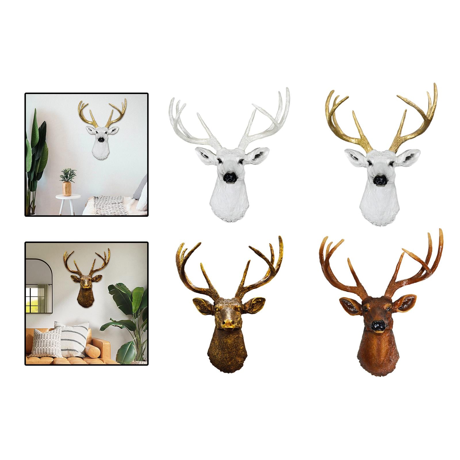 Wall Mount Deer Head Statue Collection Sculpture for Living Room Farmhouse White