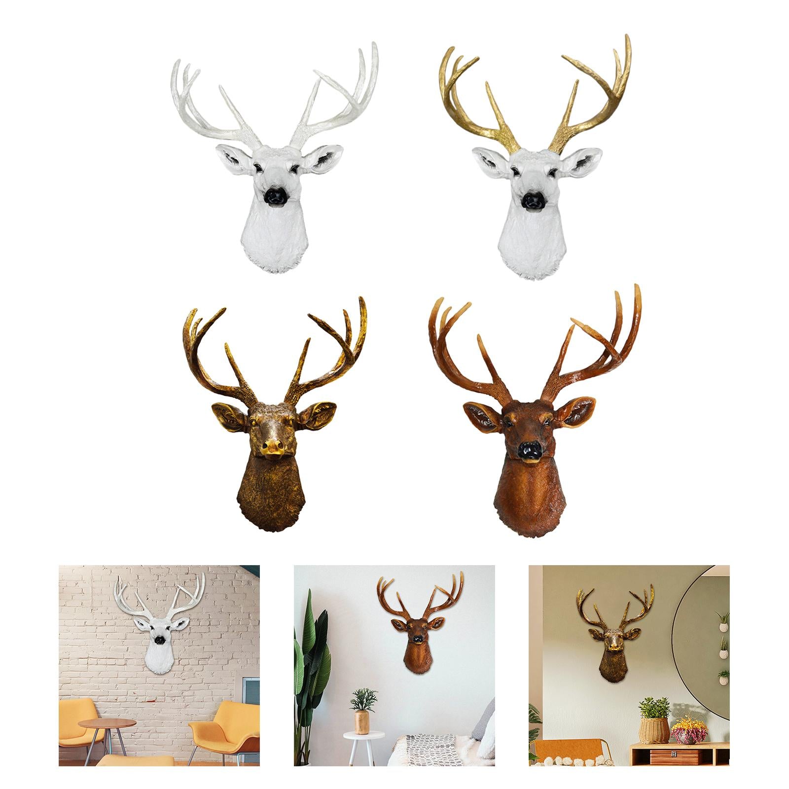 Wall Mount Deer Head Statue Collection Sculpture for Living Room Farmhouse White