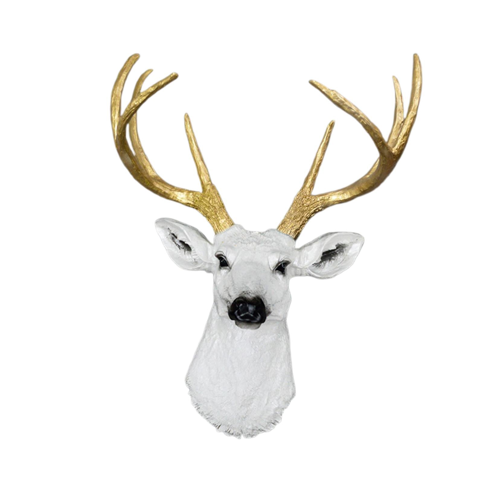 Wall Mount Deer Head Statue Collection Sculpture for Living Room Farmhouse White and Aureate