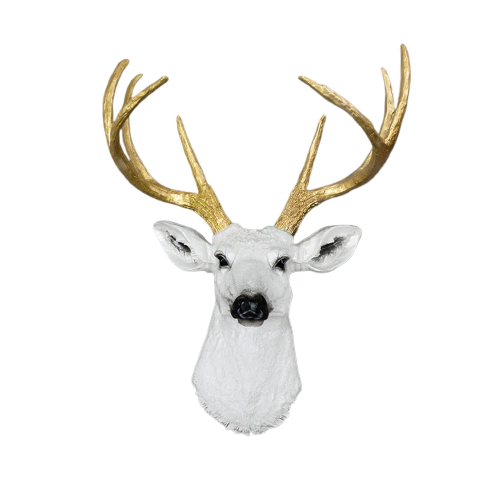 Wall Mount Deer Head Statue Collection Sculpture for Living Room Farmhouse White and Aureate