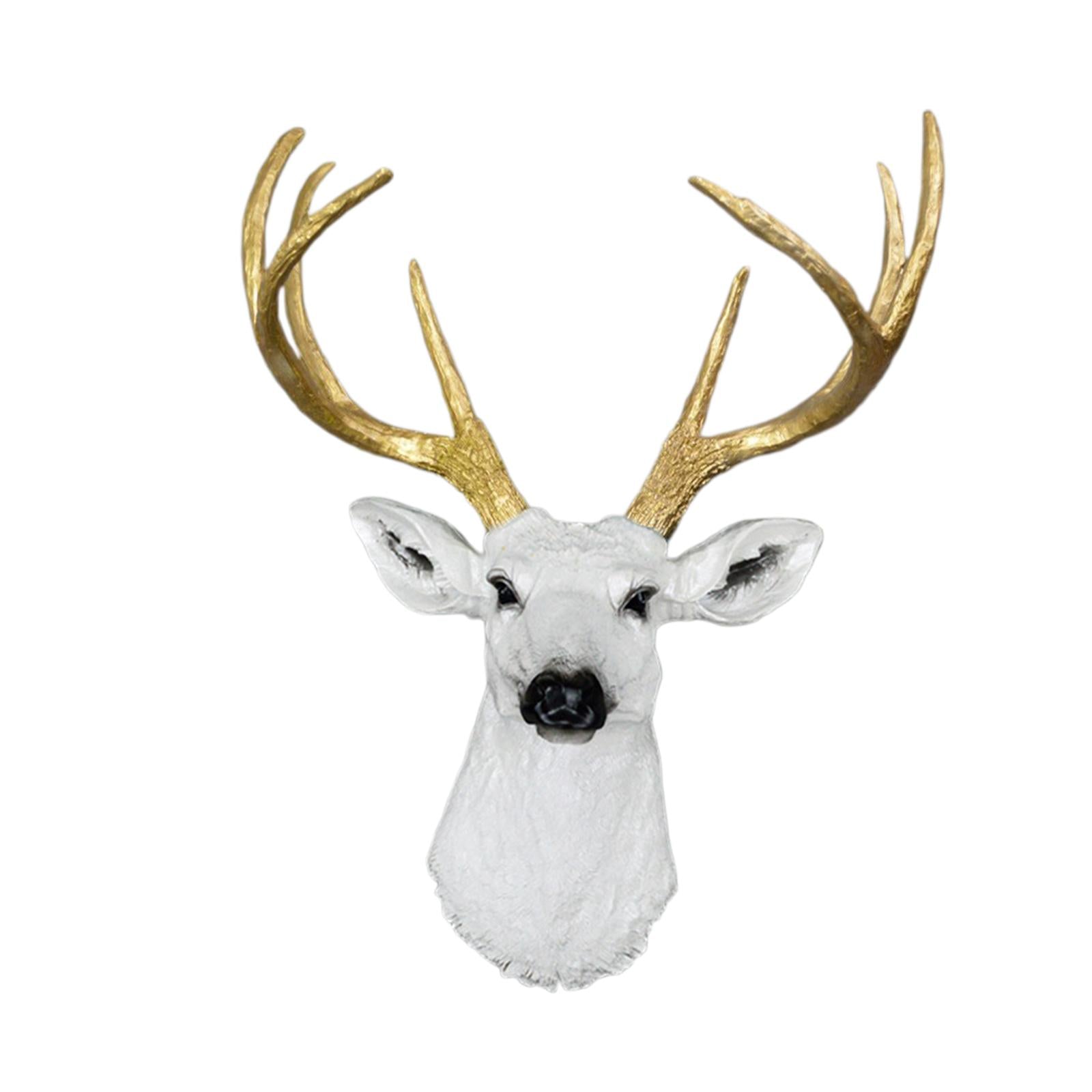 Wall Mount Deer Head Statue Collection Sculpture for Living Room Farmhouse White and Aureate