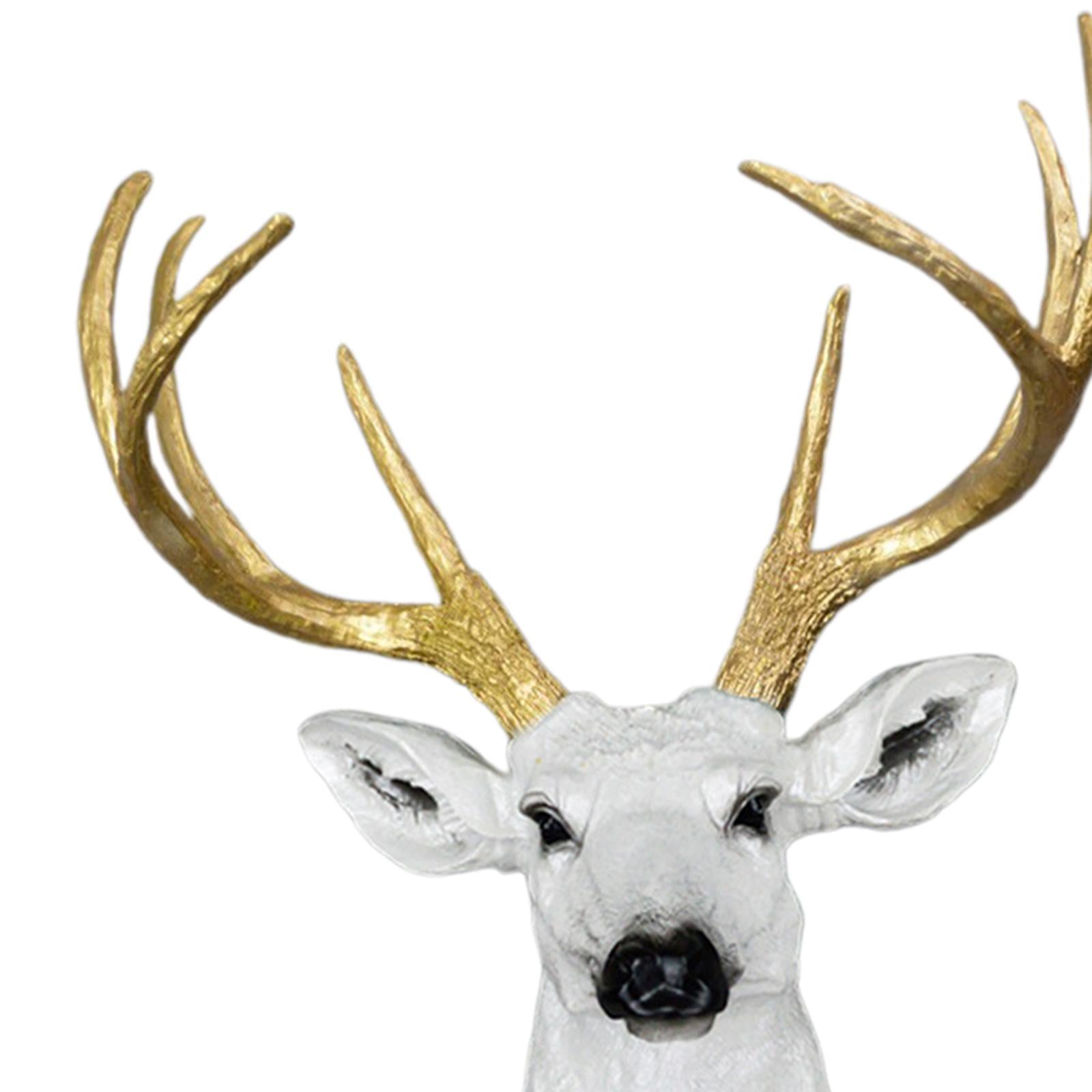 Wall Mount Deer Head Statue Collection Sculpture for Living Room Farmhouse White and Aureate