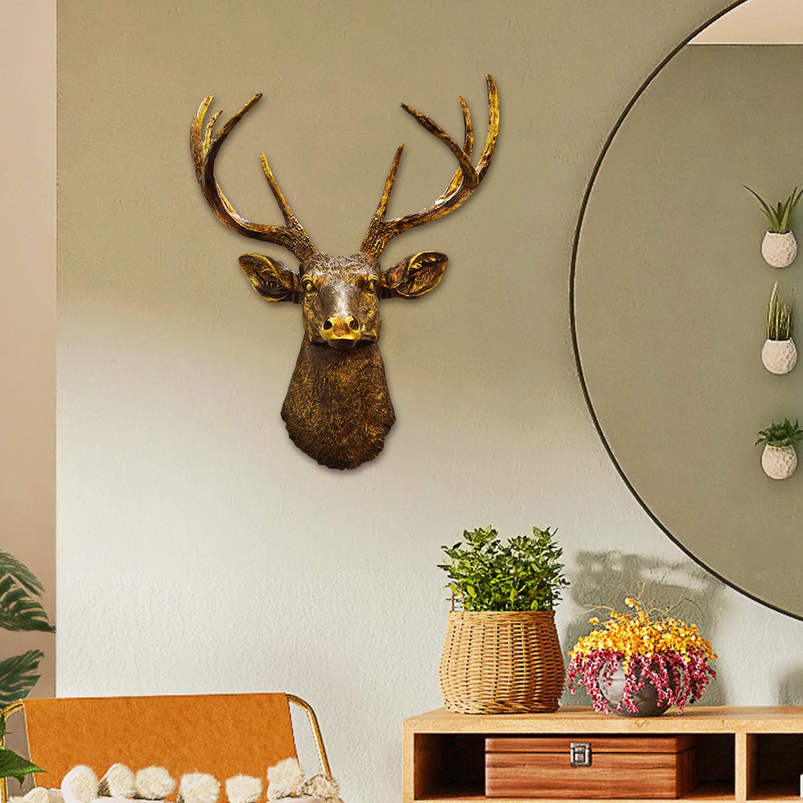 Wall Mount Deer Head Statue Collection Sculpture for Living Room Farmhouse Aureate