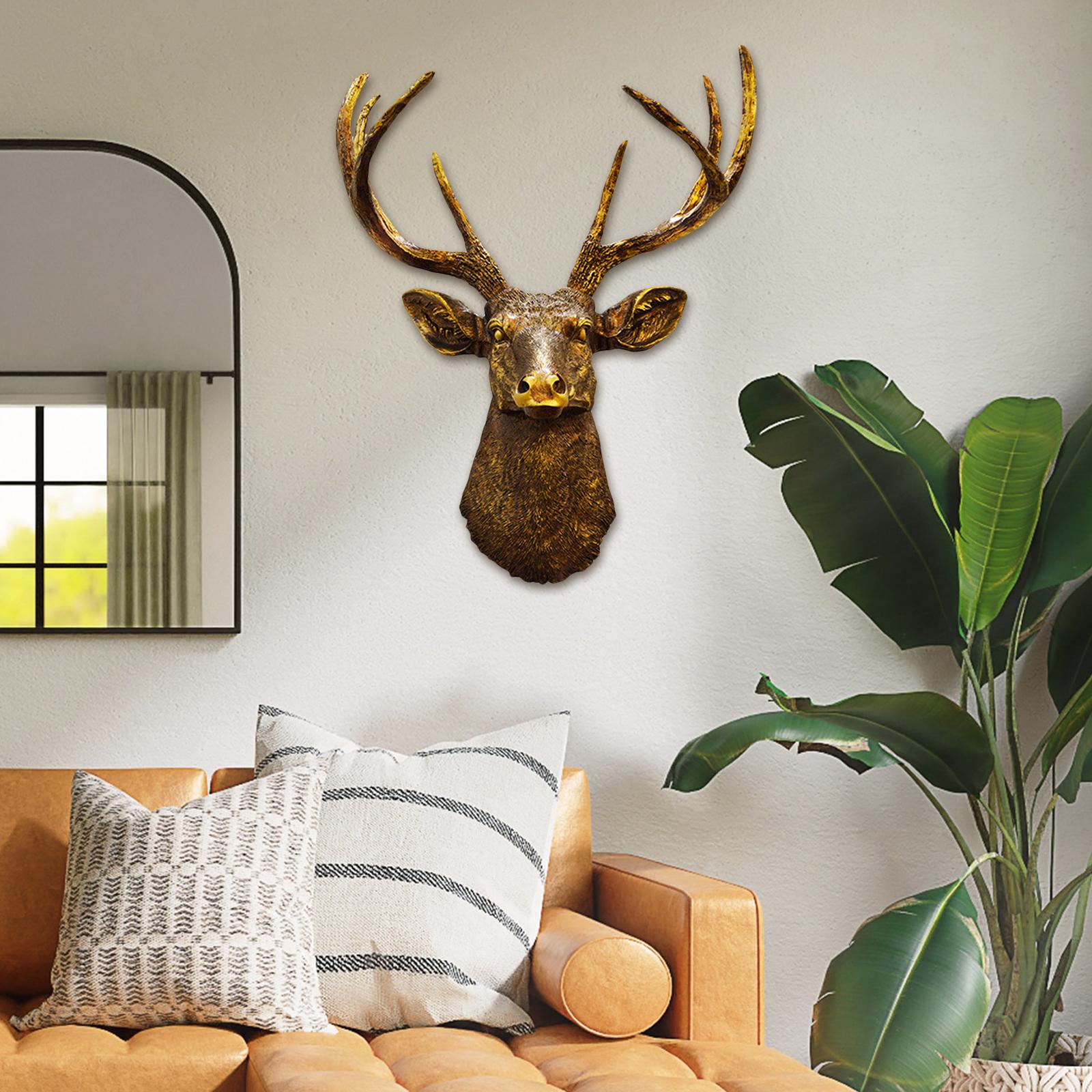 Wall Mount Deer Head Statue Collection Sculpture for Living Room Farmhouse Aureate