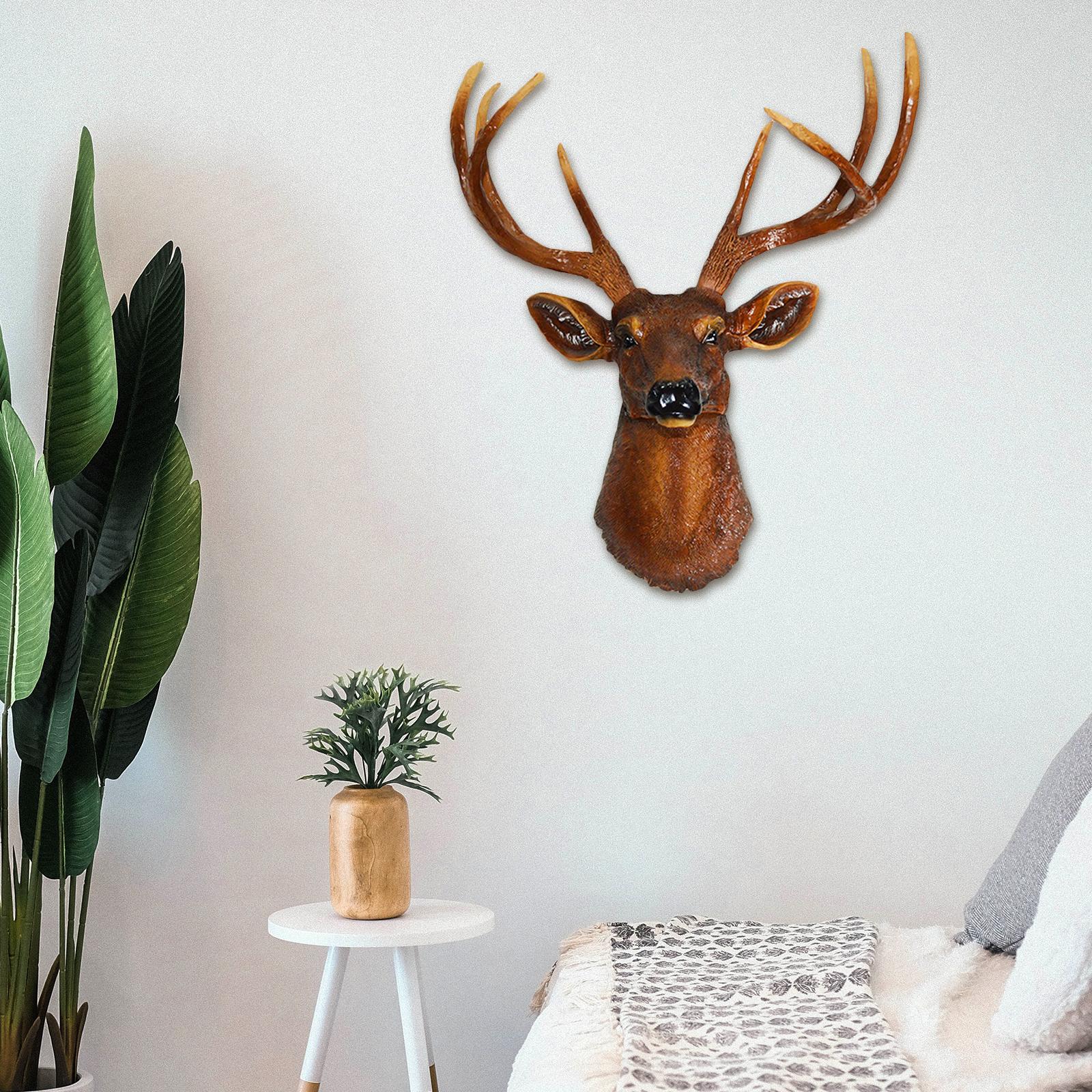 Wall Mount Deer Head Statue Collection Sculpture for Living Room Farmhouse Brown