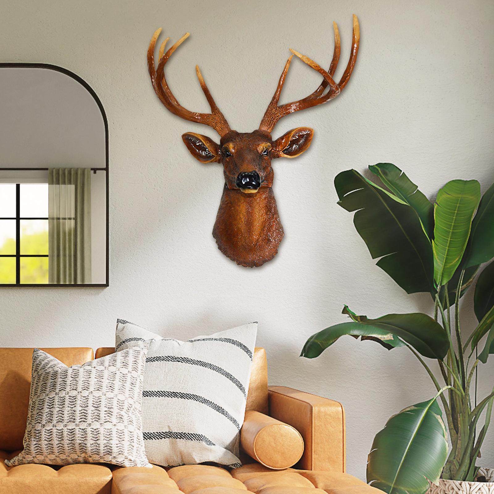 Wall Mount Deer Head Statue Collection Sculpture for Living Room Farmhouse Brown