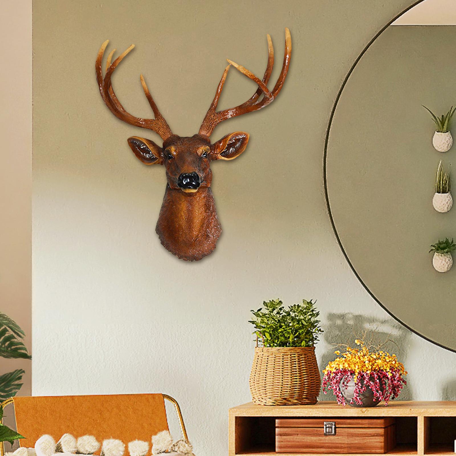 Wall Mount Deer Head Statue Collection Sculpture for Living Room Farmhouse Brown