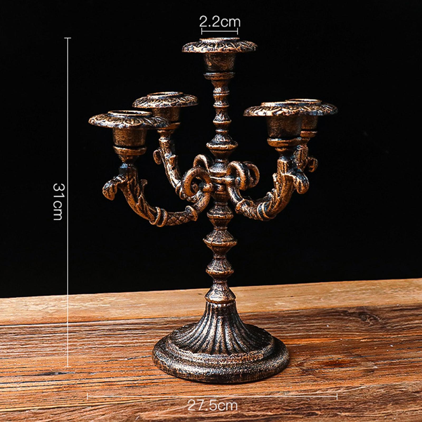 Candle Holder Taper Candle Stand Decorative Metal Candlestick for Decor 5 Heads Bronze 31cm