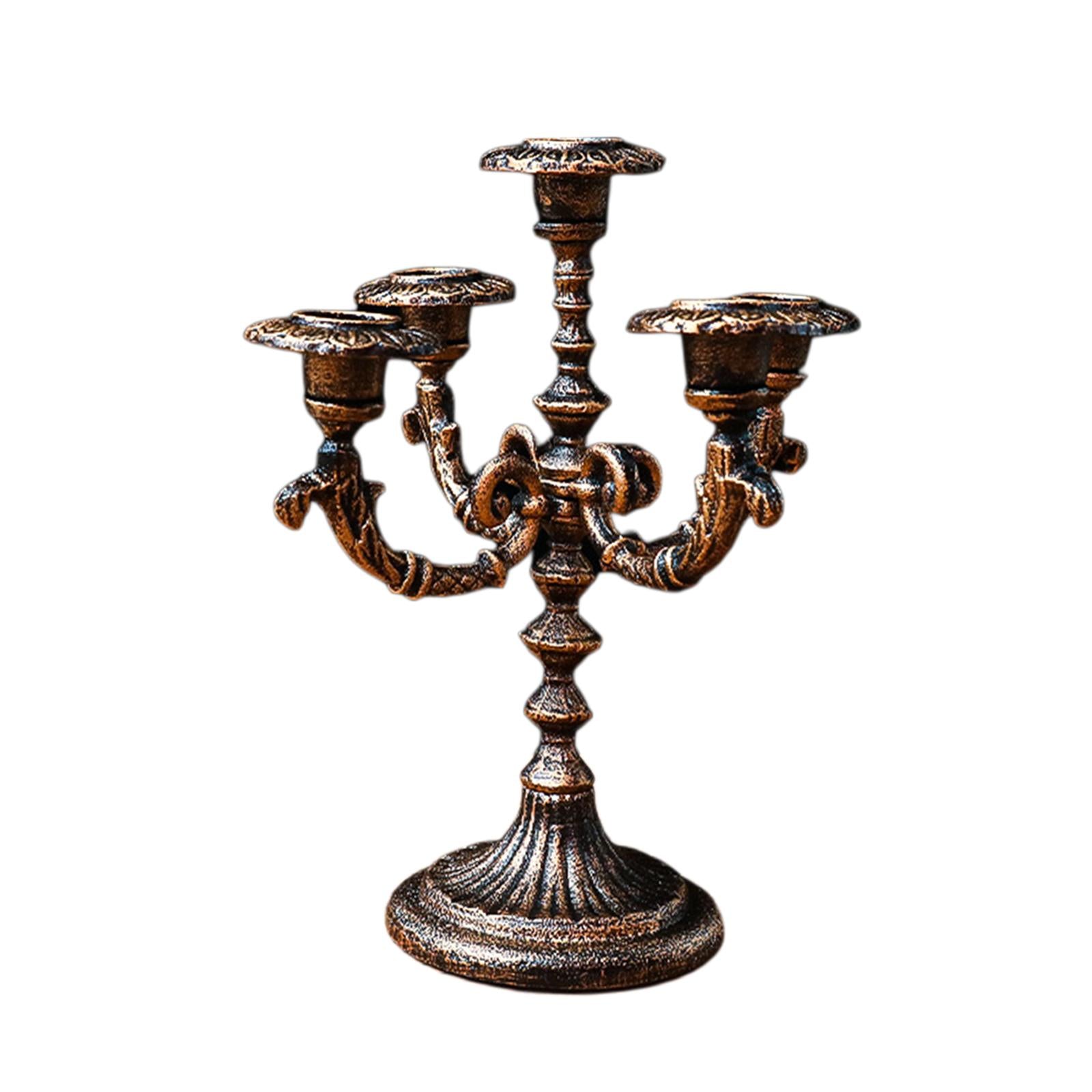 Candle Holder Taper Candle Stand Decorative Metal Candlestick for Decor 5 Heads Bronze 31cm