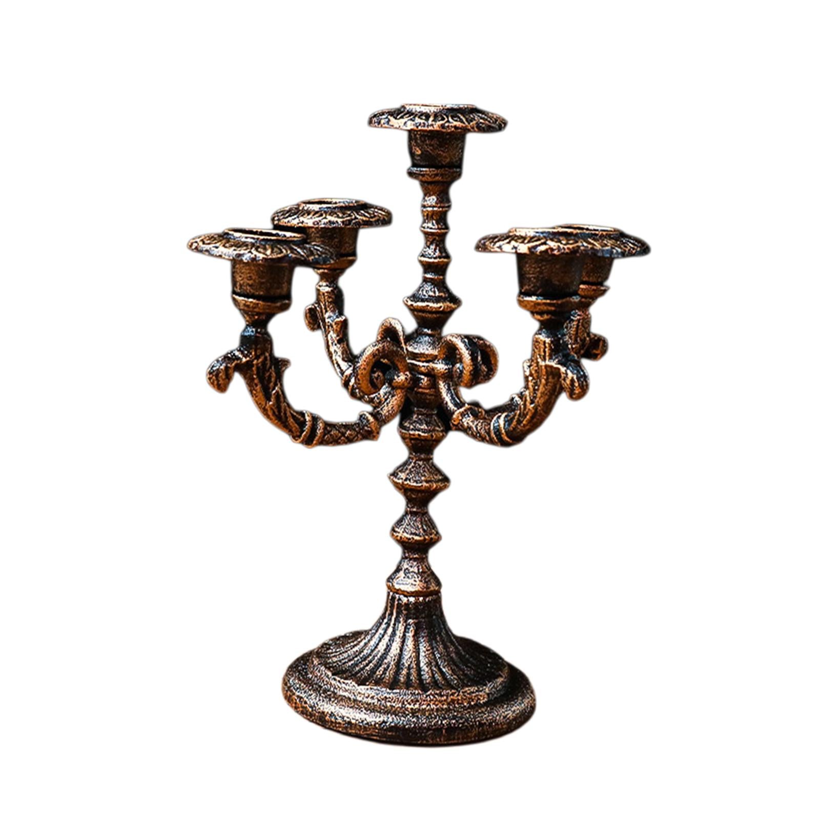 Candle Holder Taper Candle Stand Decorative Metal Candlestick for Decor 5 Heads Bronze 31cm