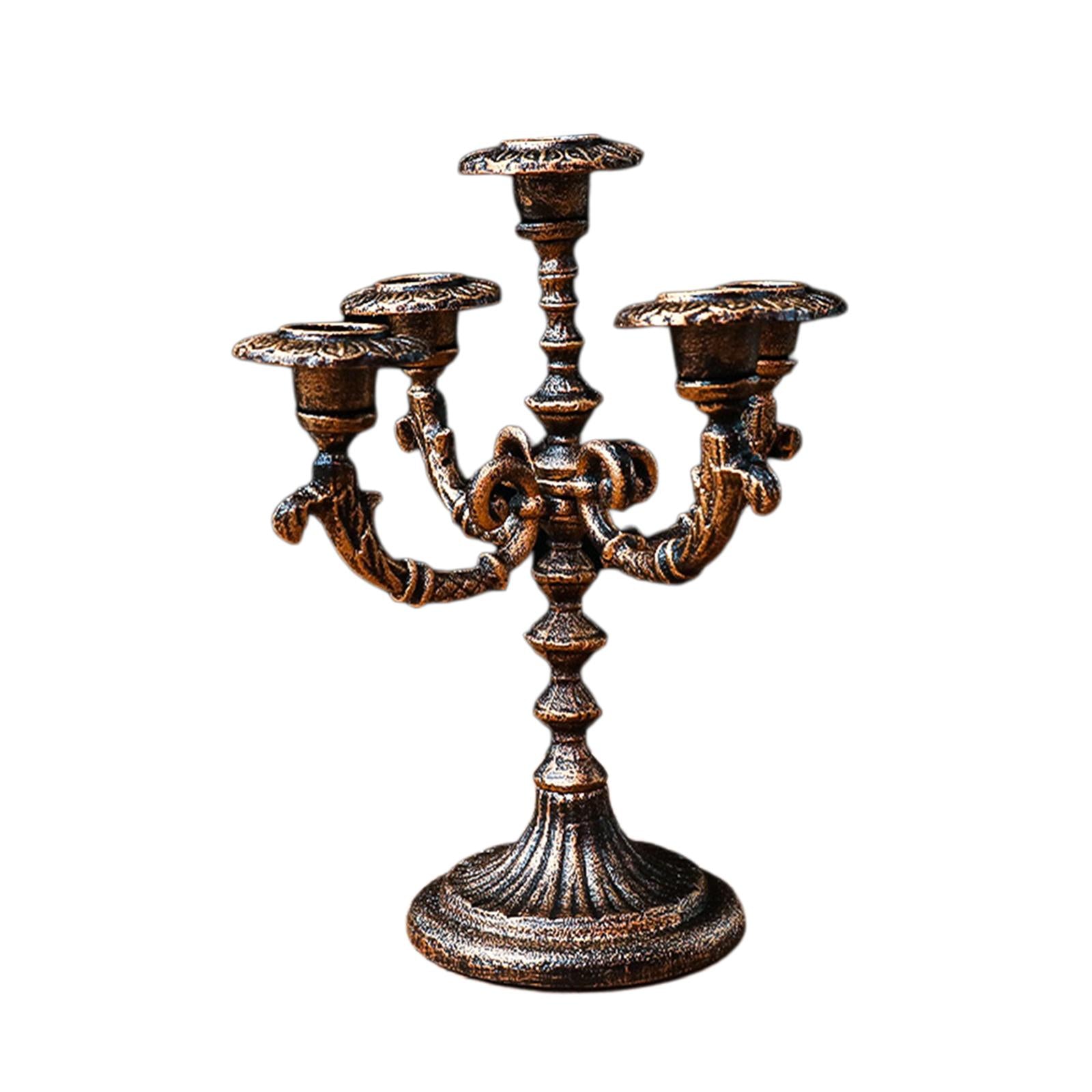 Candle Holder Taper Candle Stand Decorative Metal Candlestick for Decor 5 Heads Bronze 31cm