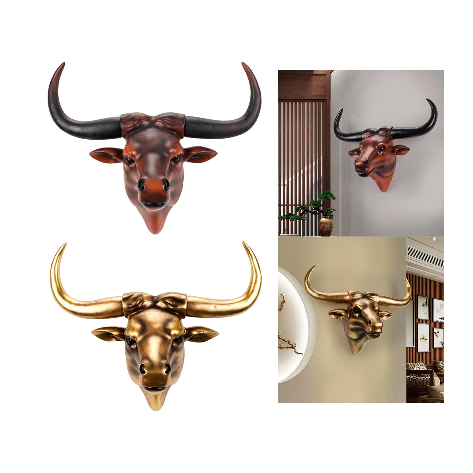 Simulation 3D Animal Cow Skull Vintage Style for Housewarming Cabinet Office Brown