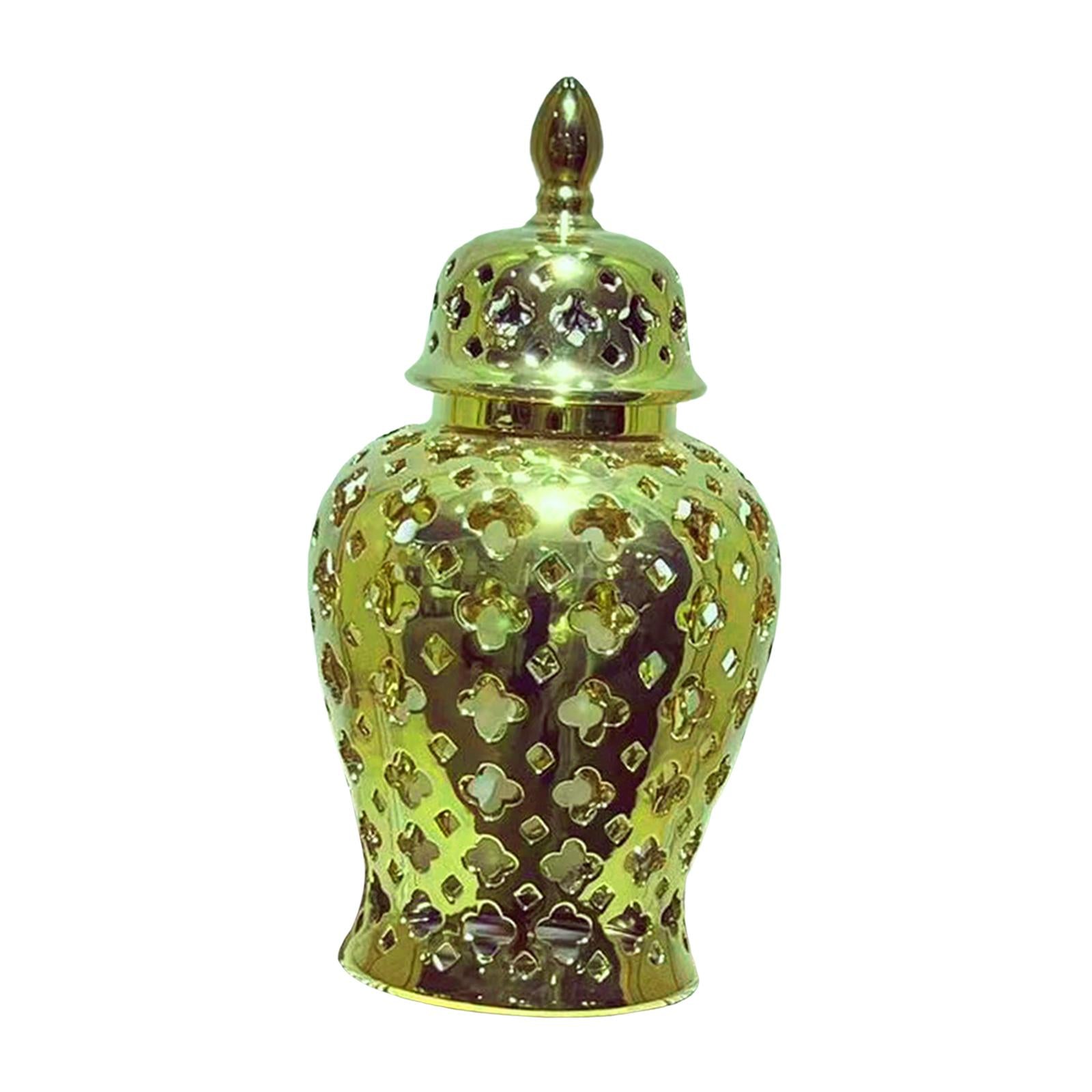 Ceramic Carved Lattice Ginger Jar Storage Jar Vase Living Room Decor Elegant Aureate Size L