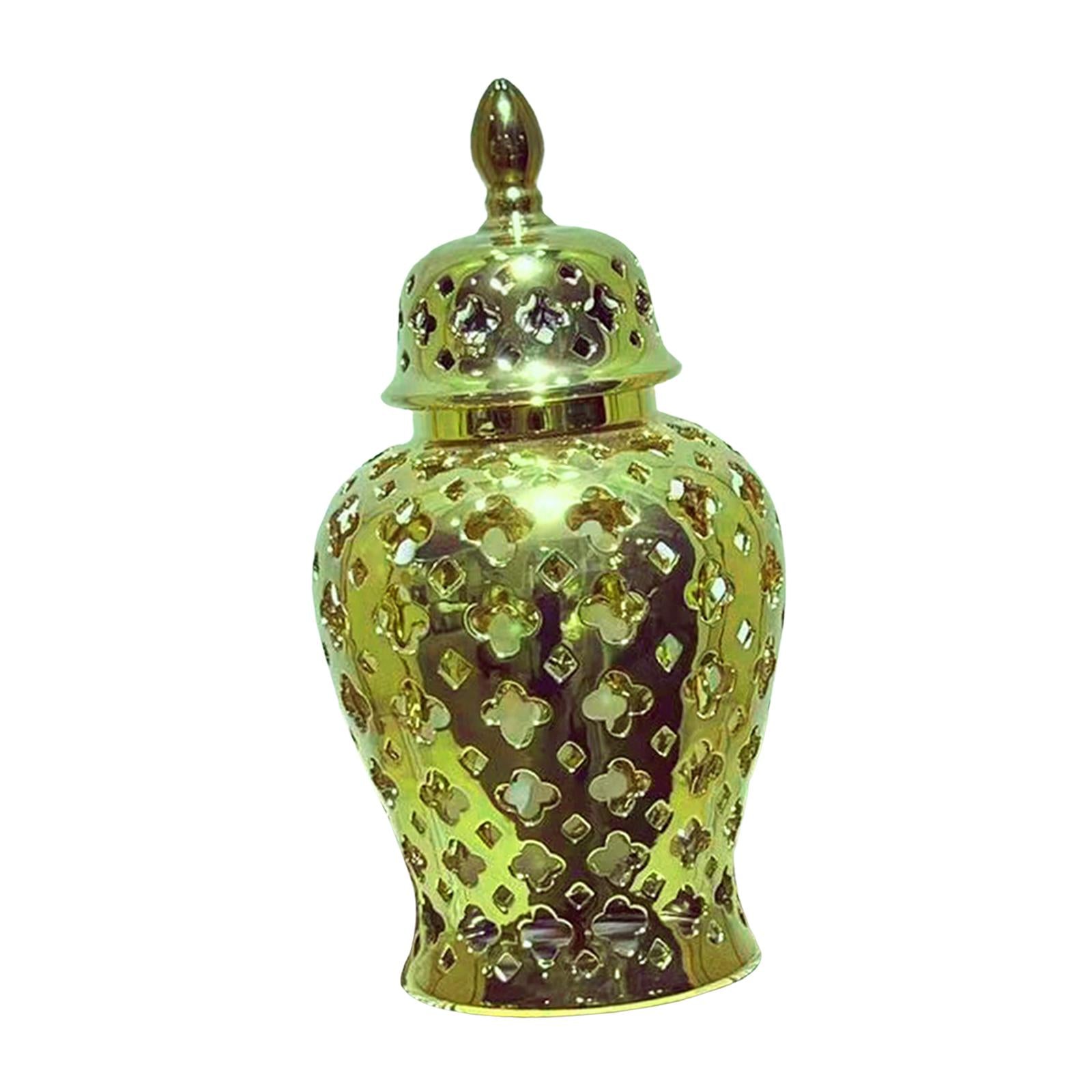 Ceramic Carved Lattice Ginger Jar Storage Jar Vase Living Room Decor Elegant Aureate Size L