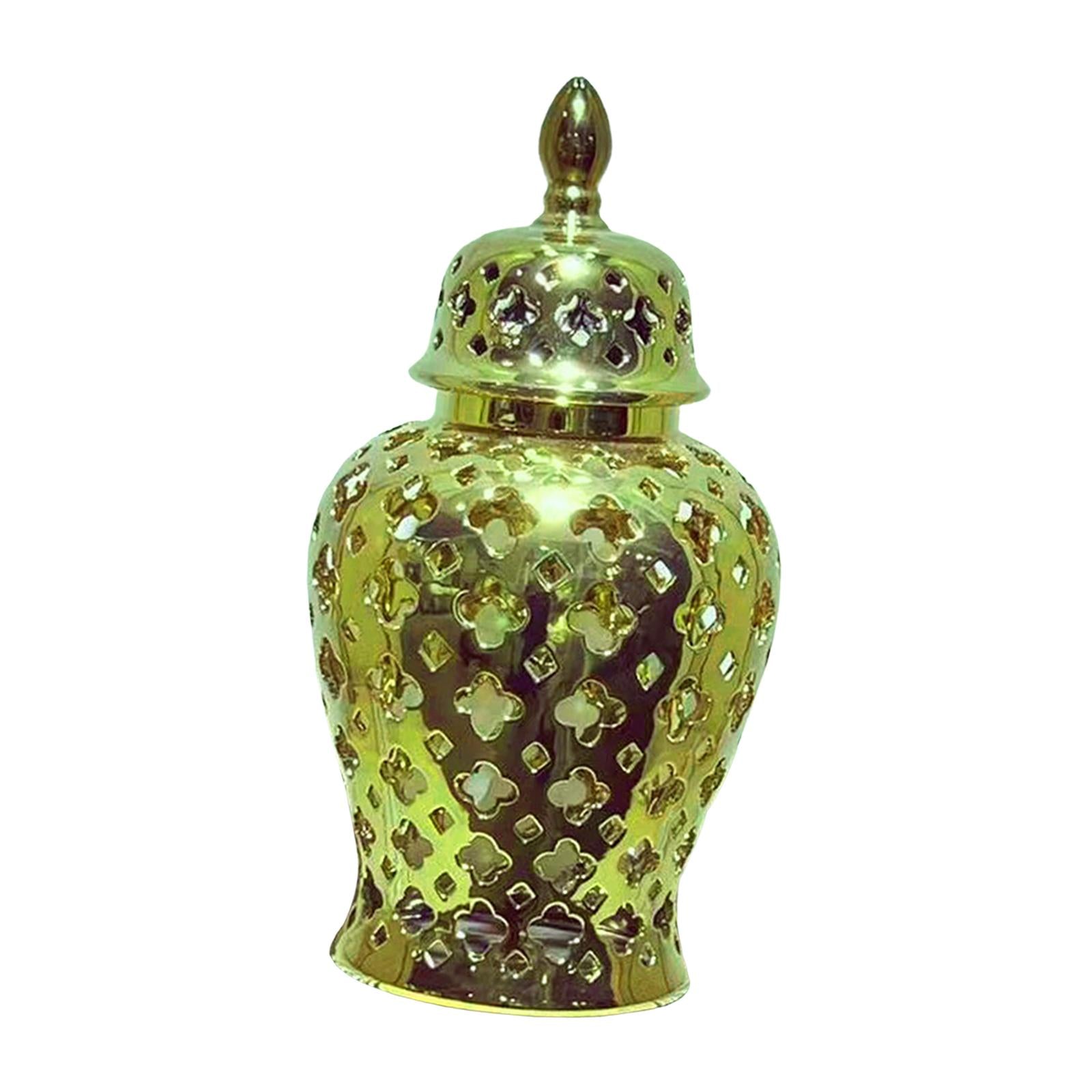 Ceramic Carved Lattice Ginger Jar Storage Jar Vase Living Room Decor Elegant Aureate Size L