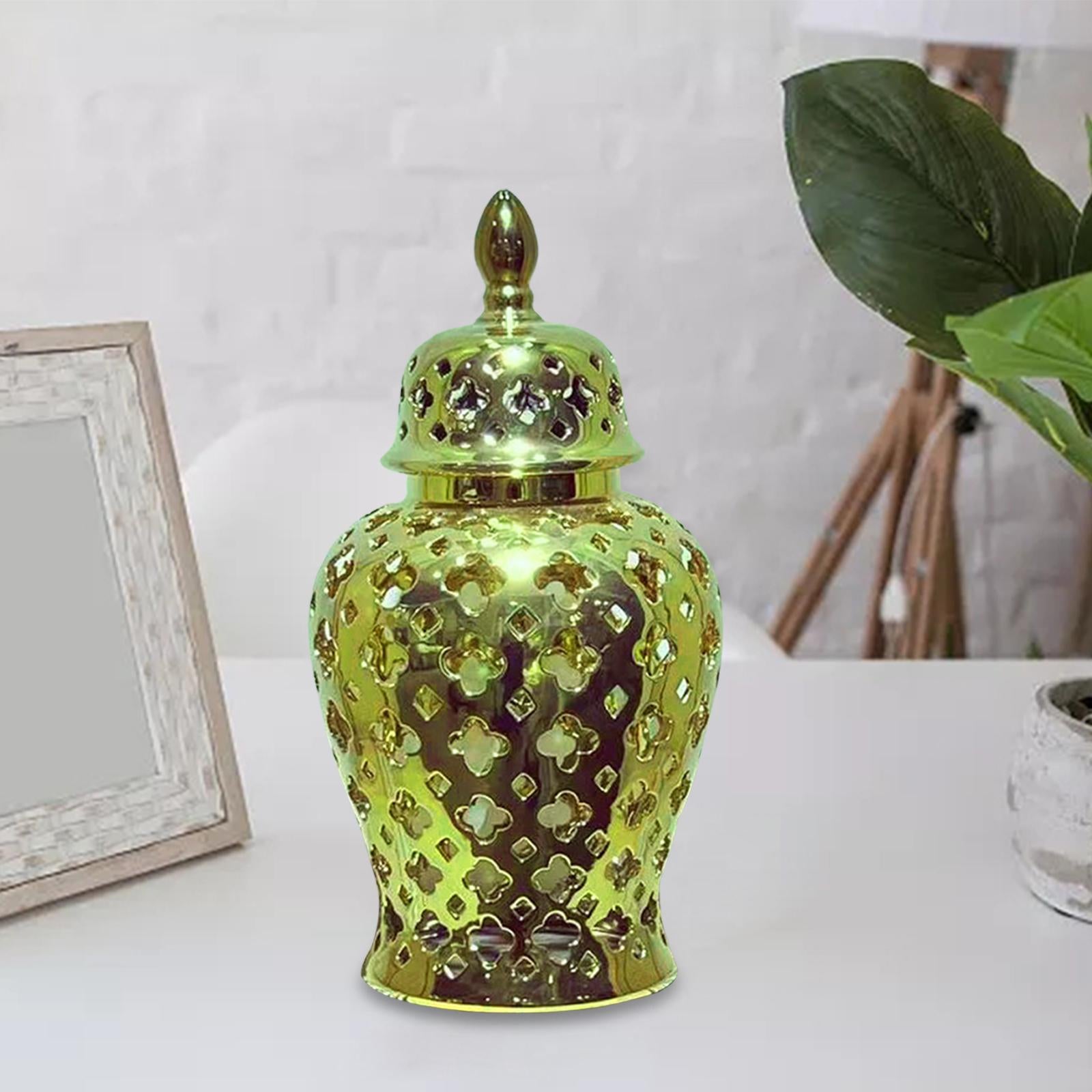 Ceramic Carved Lattice Ginger Jar Storage Jar Vase Living Room Decor Elegant Aureate Size L