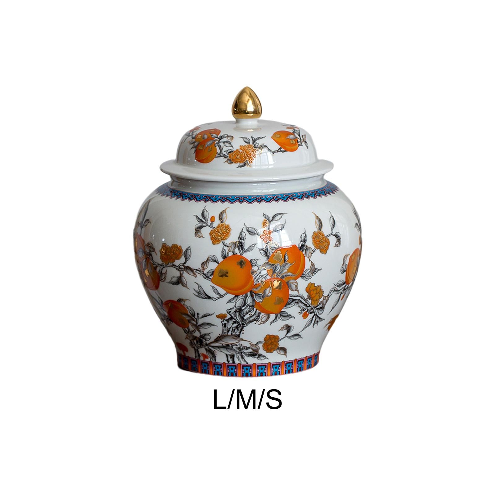 Porcelain Ginger Jar Food Storage Jar Modern with Lid Temple Jar Flower Vase L