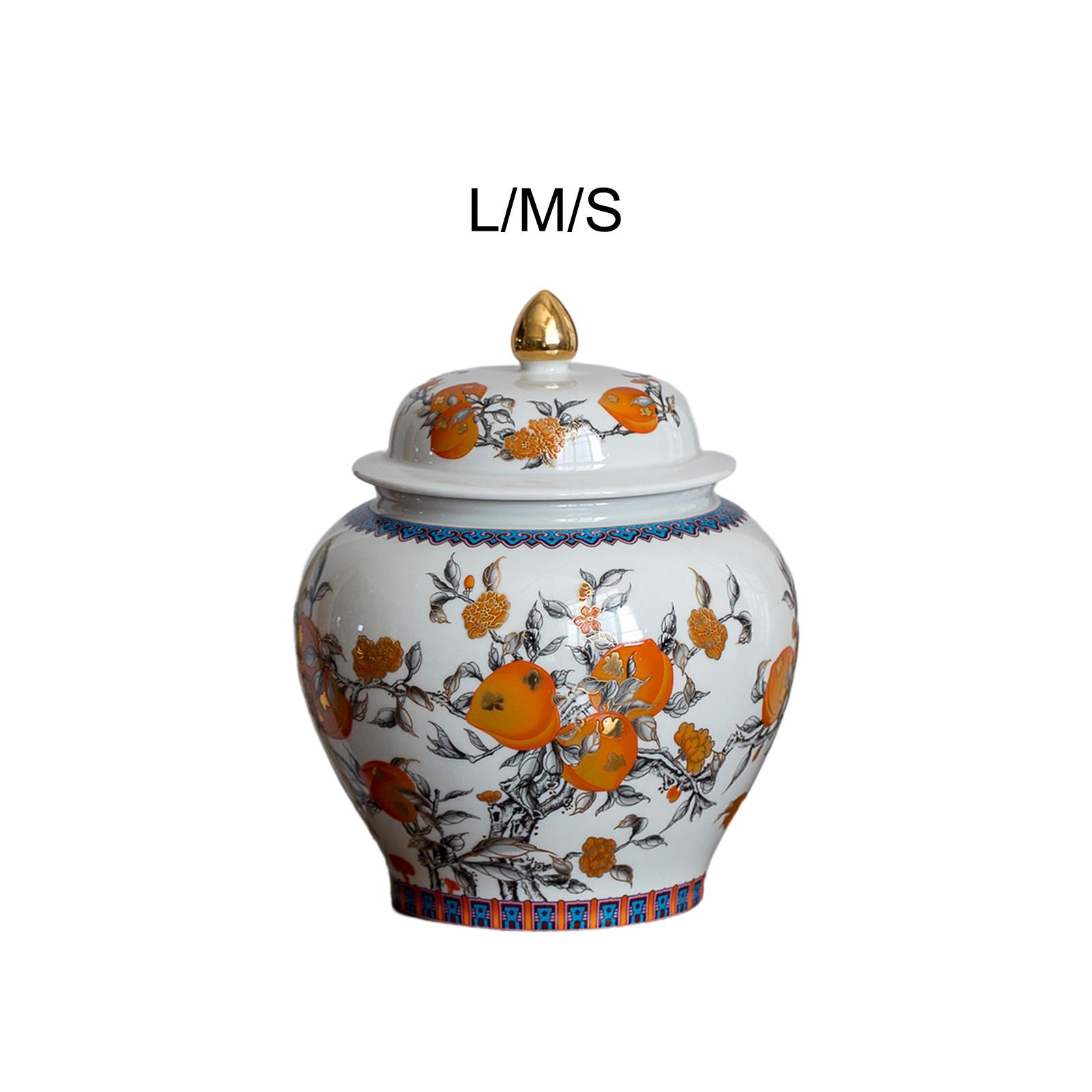 Porcelain Ginger Jar Food Storage Jar Modern with Lid Temple Jar Flower Vase L