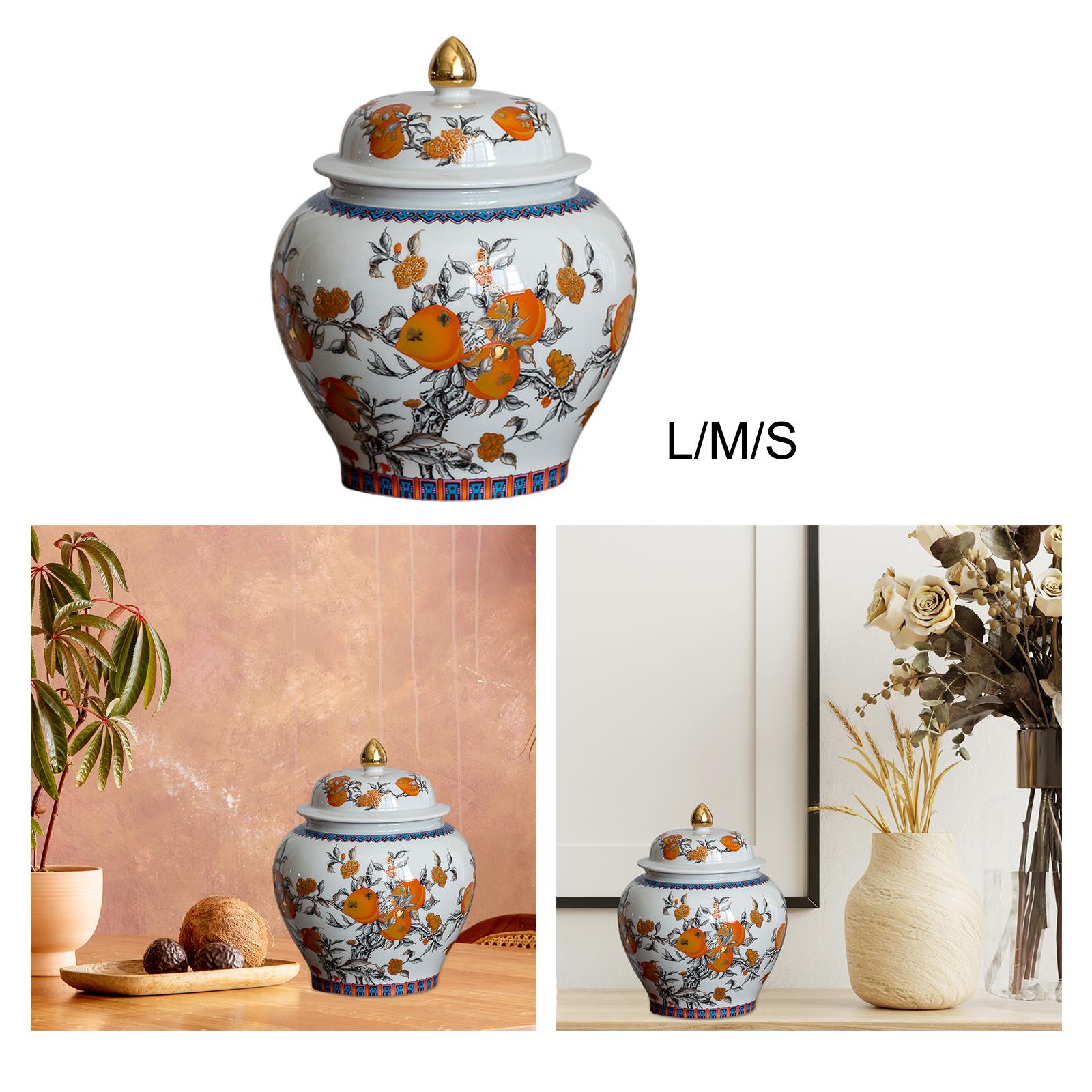 Porcelain Ginger Jar Food Storage Jar Modern with Lid Temple Jar Flower Vase L