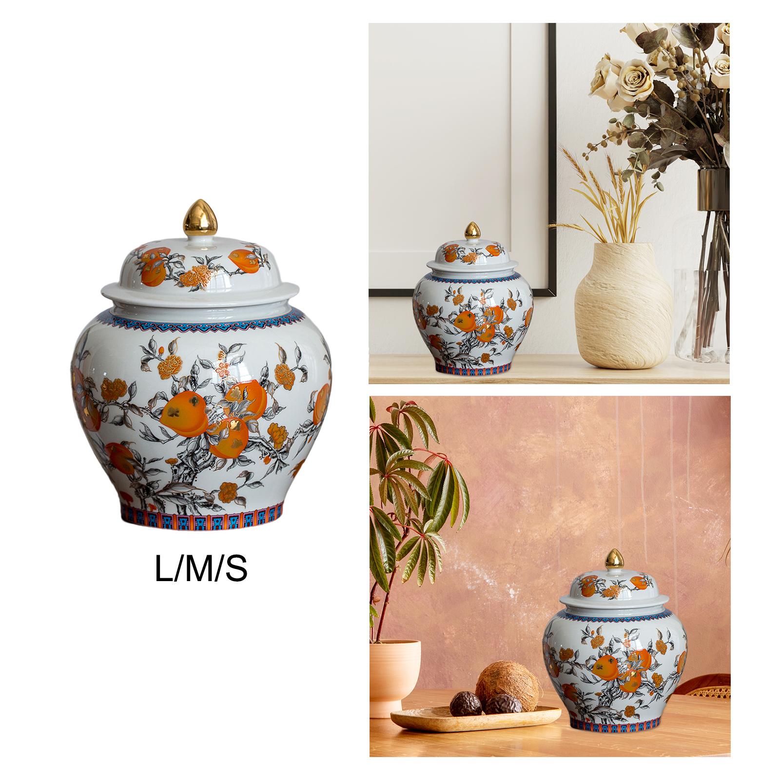 Porcelain Ginger Jar Food Storage Jar Modern with Lid Temple Jar Flower Vase L