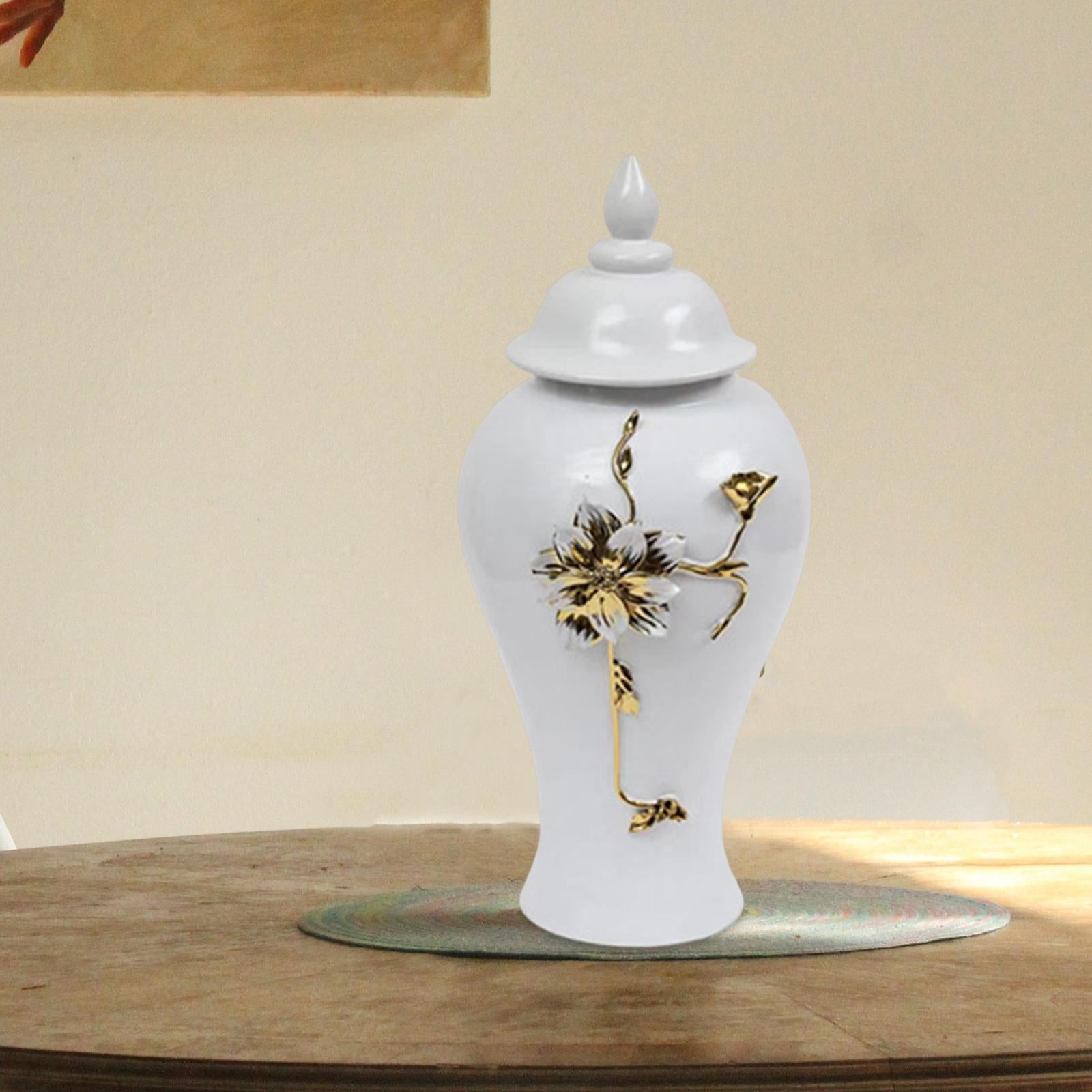 Porcelain Vase Temple Jar with Lid Ginger Jar White Versatile Oriental Style 22x46cm