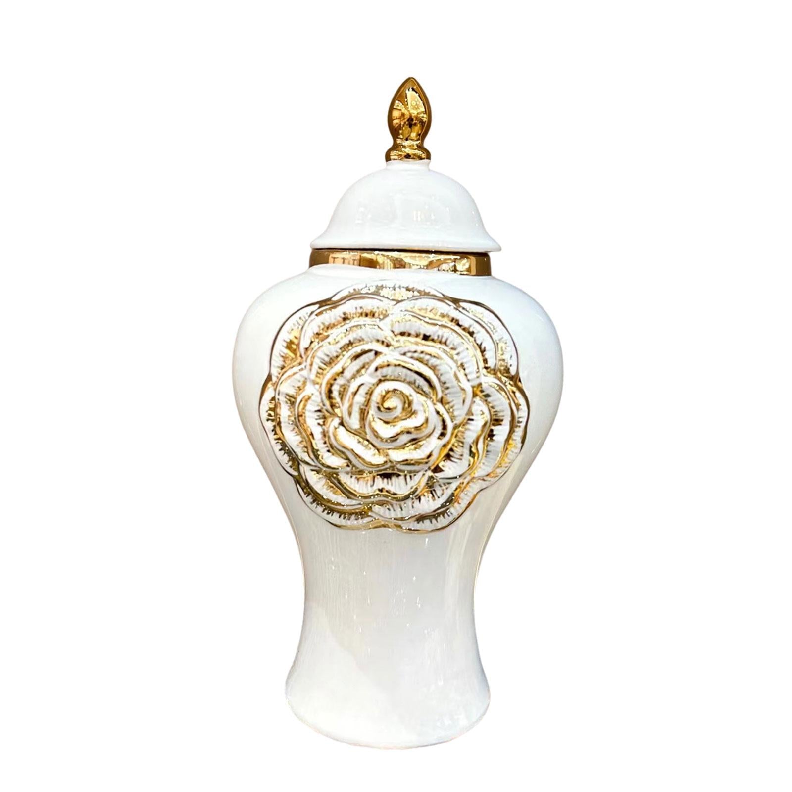 Ceramic Vase Storage Jar with Lid Temple Jar Glazed Home Accent Piece Modern Size L