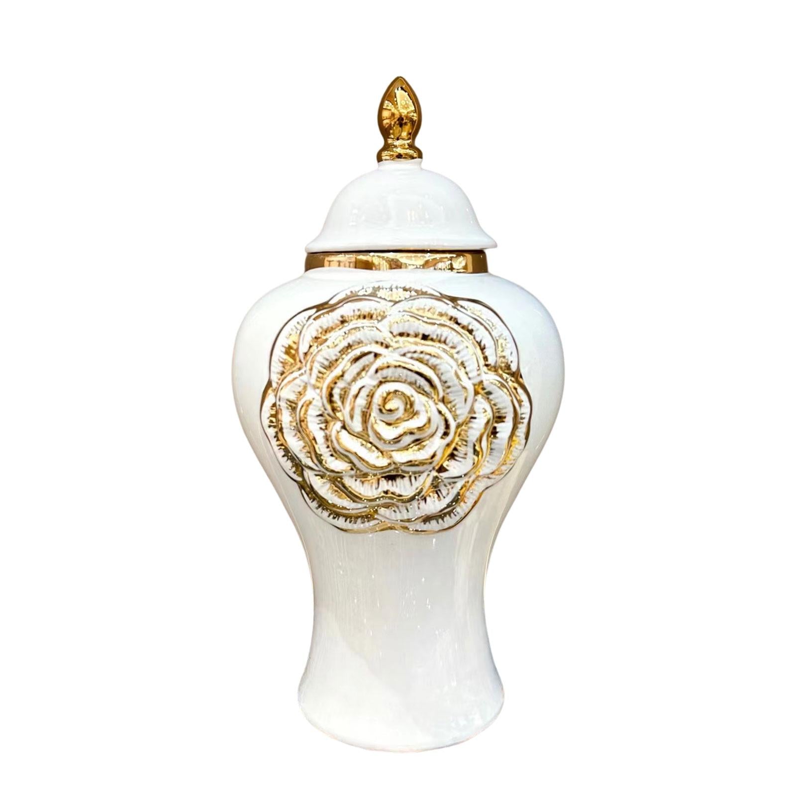 Ceramic Vase Storage Jar with Lid Temple Jar Glazed Home Accent Piece Modern Size M