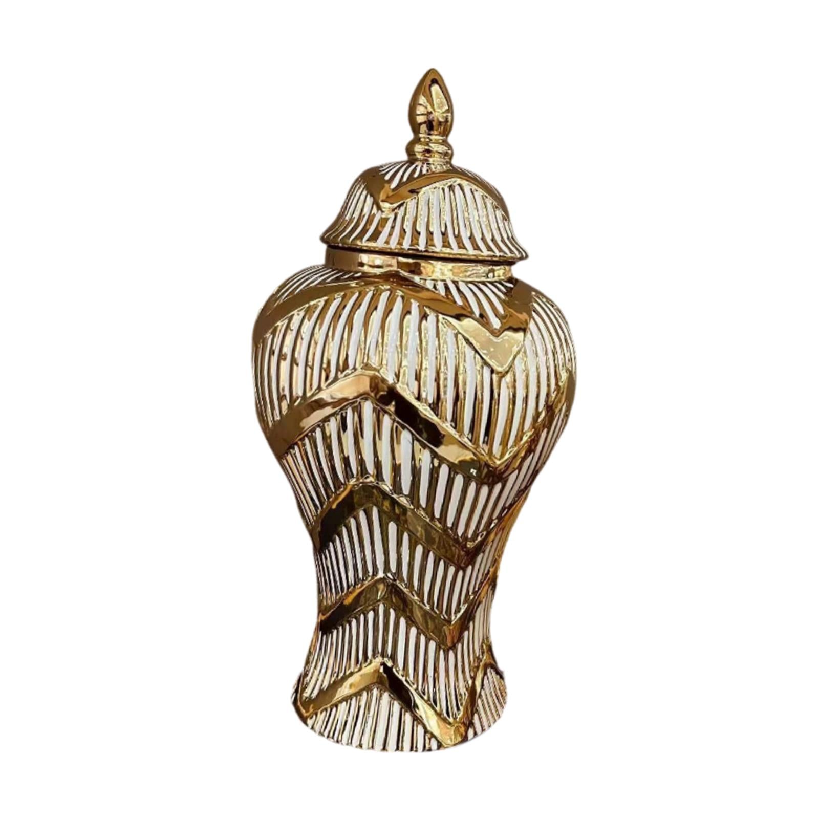 Ceramic Vase Ginger Jar with Golden Lines Temple Jar Fine Workmanship Modern 22x22x45cm