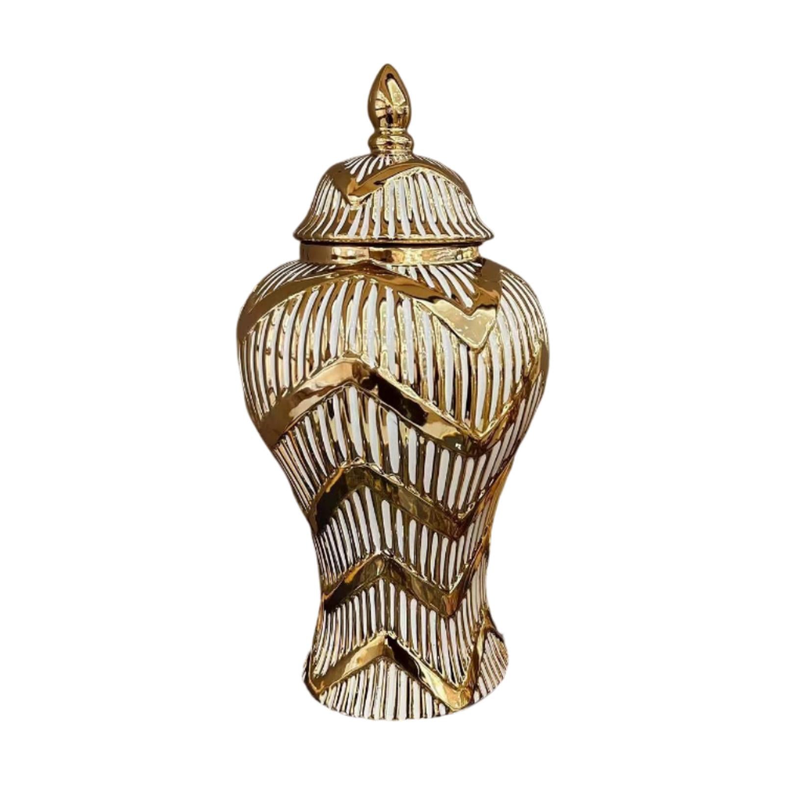 Ceramic Vase Ginger Jar with Golden Lines Temple Jar Fine Workmanship Modern 22x22x45cm