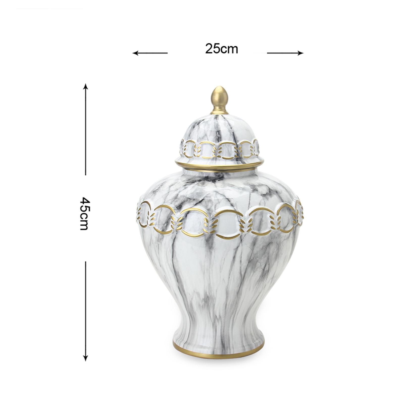 Porcelain Flower Vase Ginger Jar with Lid Marble Pattern 25x45cm