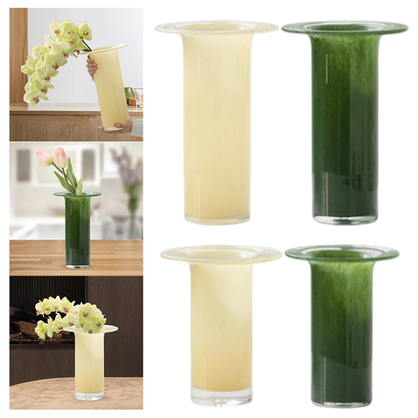 Glass Vases Decor Simple Tabletop Flowerpot for Cabinet Drawing Room Wedding Yellow 19cmx29.5cm