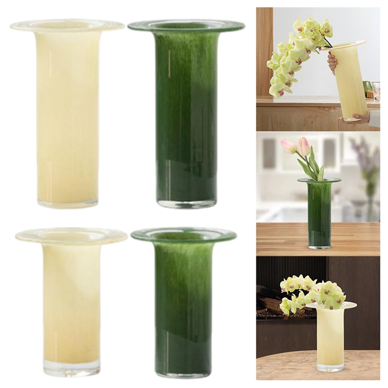 Glass Vases Decor Simple Tabletop Flowerpot for Cabinet Drawing Room Wedding Yellow 19cmx29.5cm