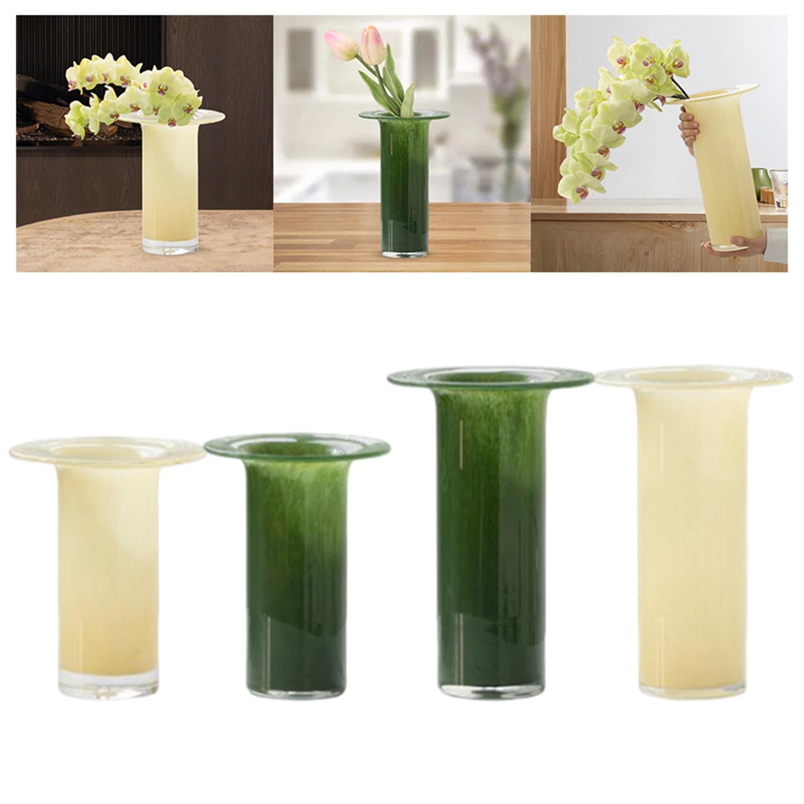 Glass Vases Decor Simple Tabletop Flowerpot for Cabinet Drawing Room Wedding Yellow 19cmx29.5cm