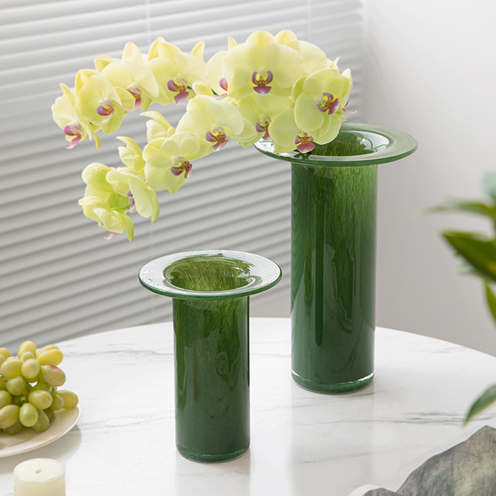 Glass Vases Decor Simple Tabletop Flowerpot for Cabinet Drawing Room Wedding Green 19cmx29.5cm