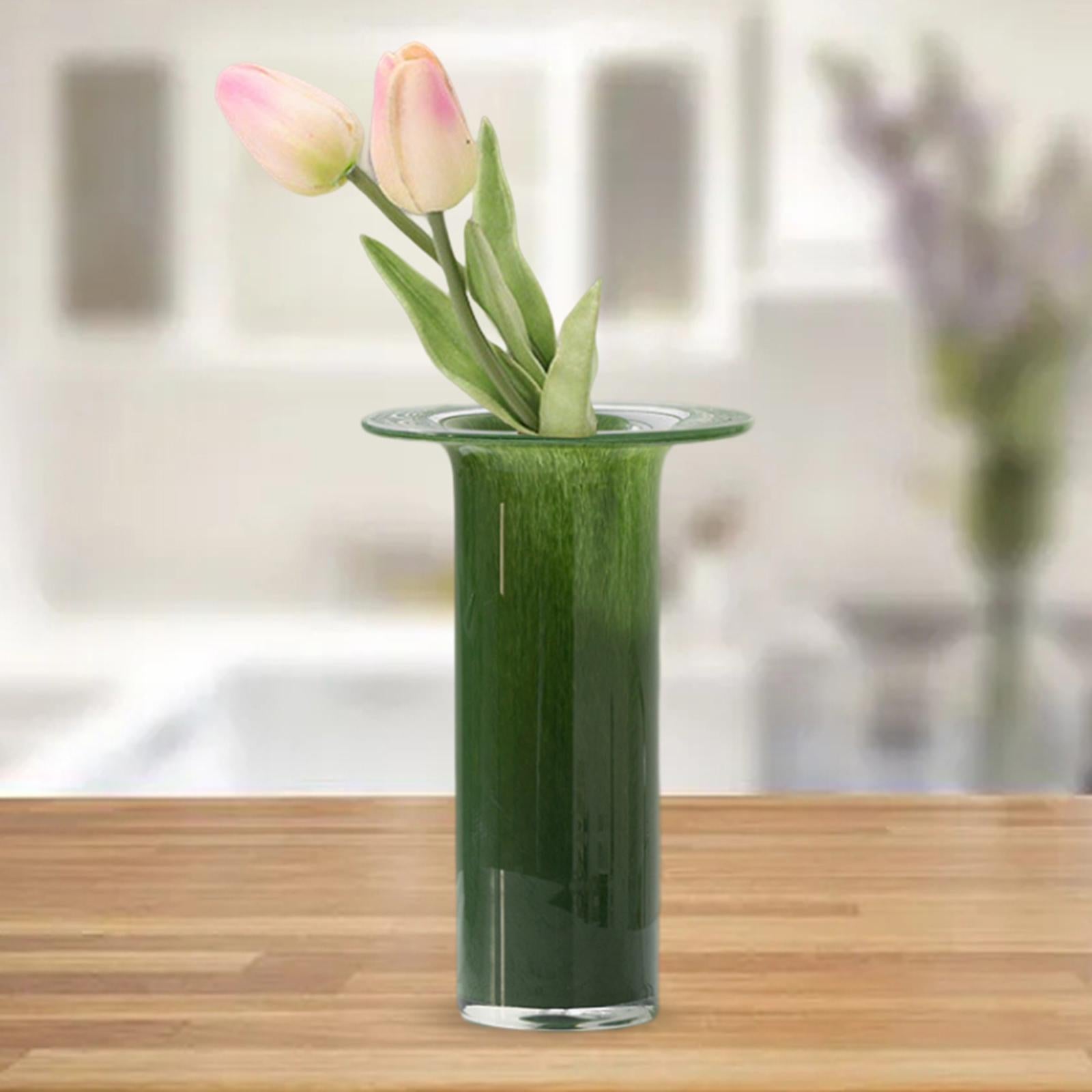 Glass Vases Decor Simple Tabletop Flowerpot for Cabinet Drawing Room Wedding Green 19cmx29.5cm