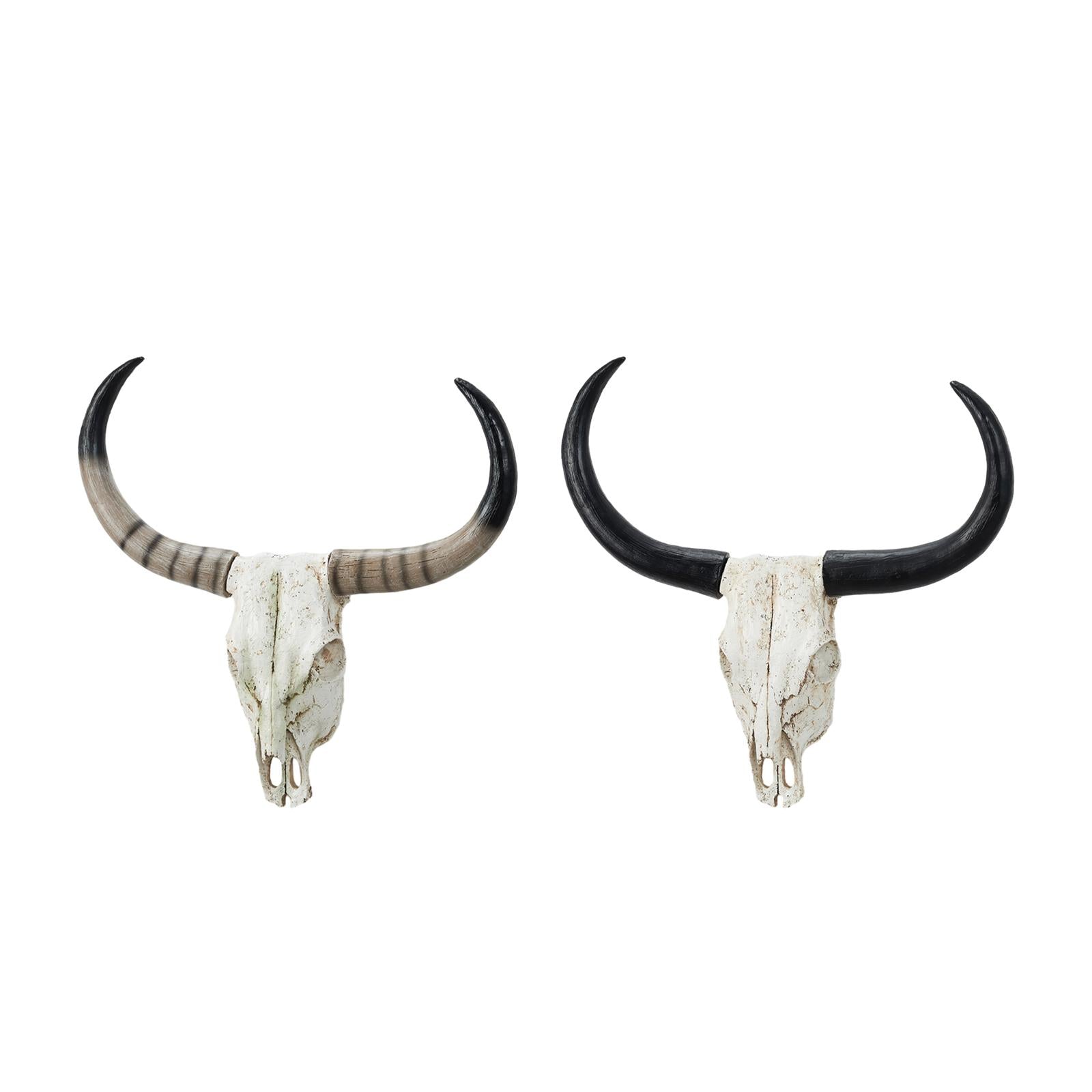 Long Horn Cow Skull Wall Sculpture Animals Heads Wall Decor for Cabinet Home Brown