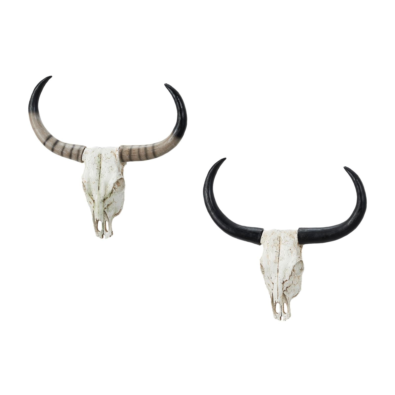 Long Horn Cow Skull Wall Sculpture Animals Heads Wall Decor for Cabinet Home Brown