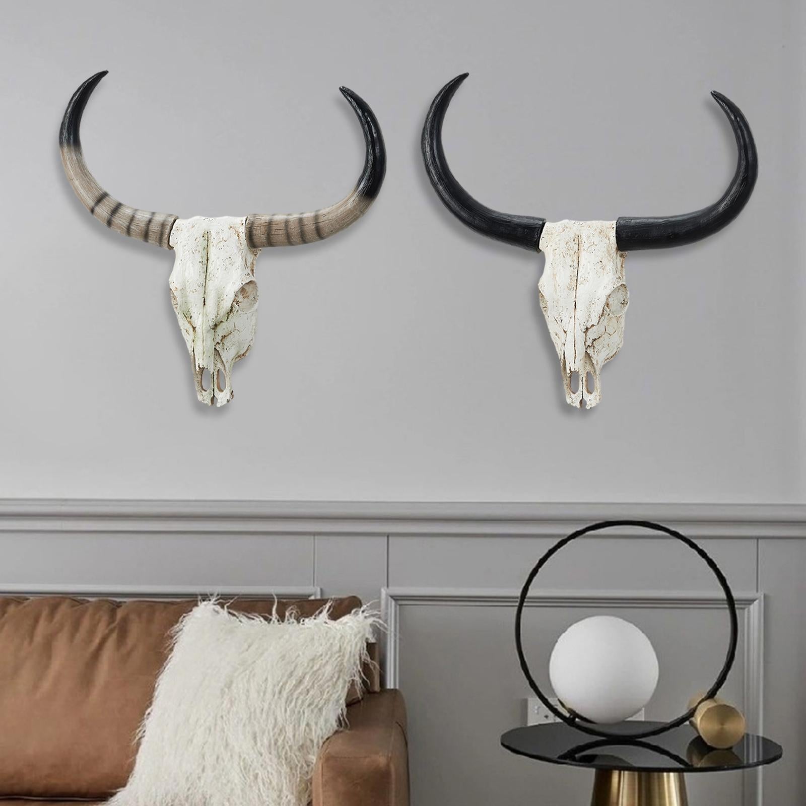 Long Horn Cow Skull Wall Sculpture Animals Heads Wall Decor for Cabinet Home Brown