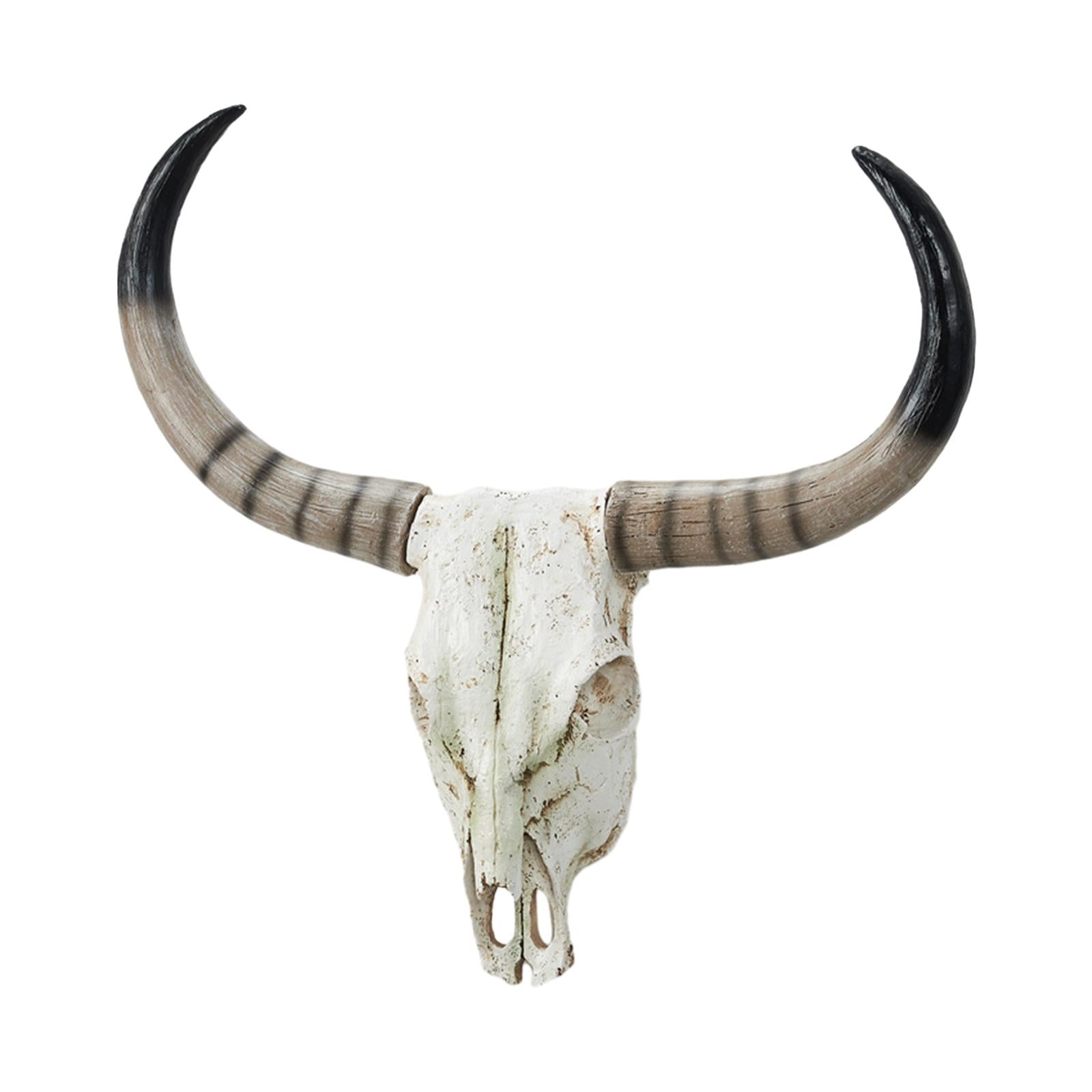 Long Horn Cow Skull Wall Sculpture Animals Heads Wall Decor for Cabinet Home Brown