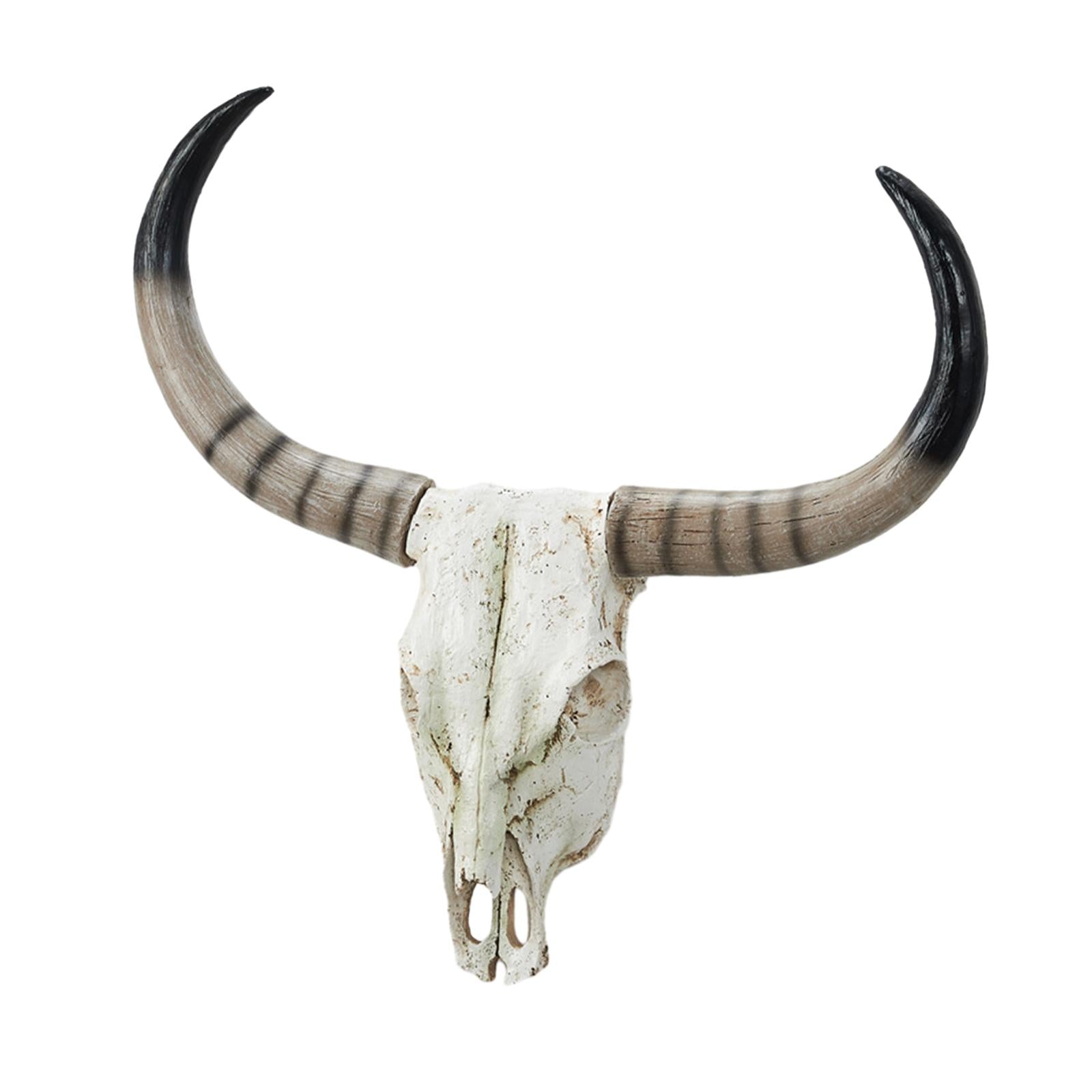 Long Horn Cow Skull Wall Sculpture Animals Heads Wall Decor for Cabinet Home Brown